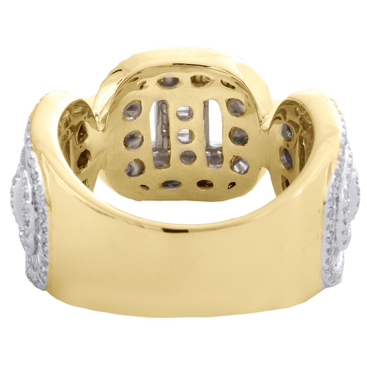 REAL 10K Yellow Gold Round Baguette Diamond Puff Link Cuban Band Ring 1.90CT AMB - GoldenlinQ