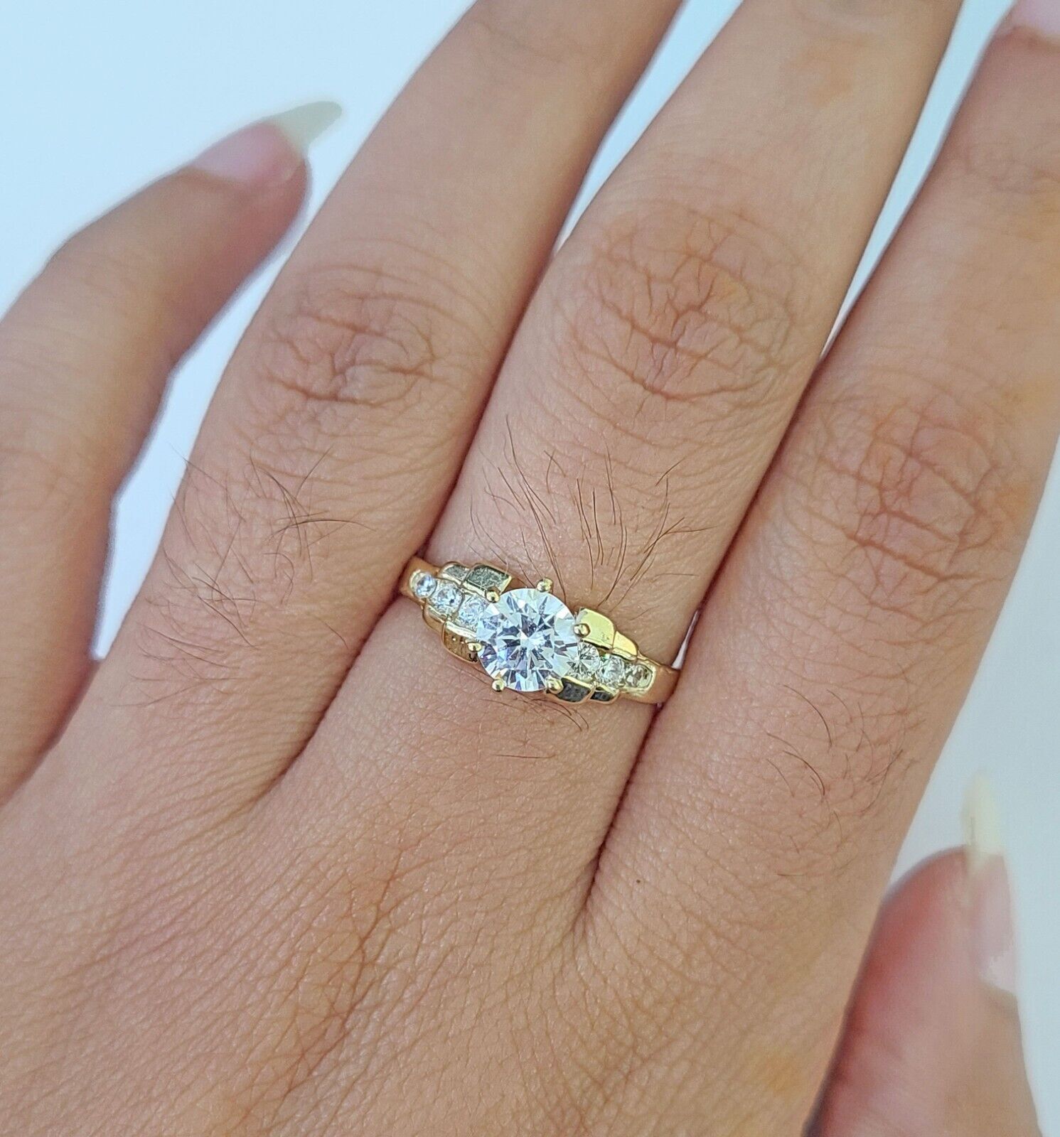 Real 10k Yellow Gold Round Stone Ring Wedding Engagement Size 7 WomensRing - GoldenlinQ