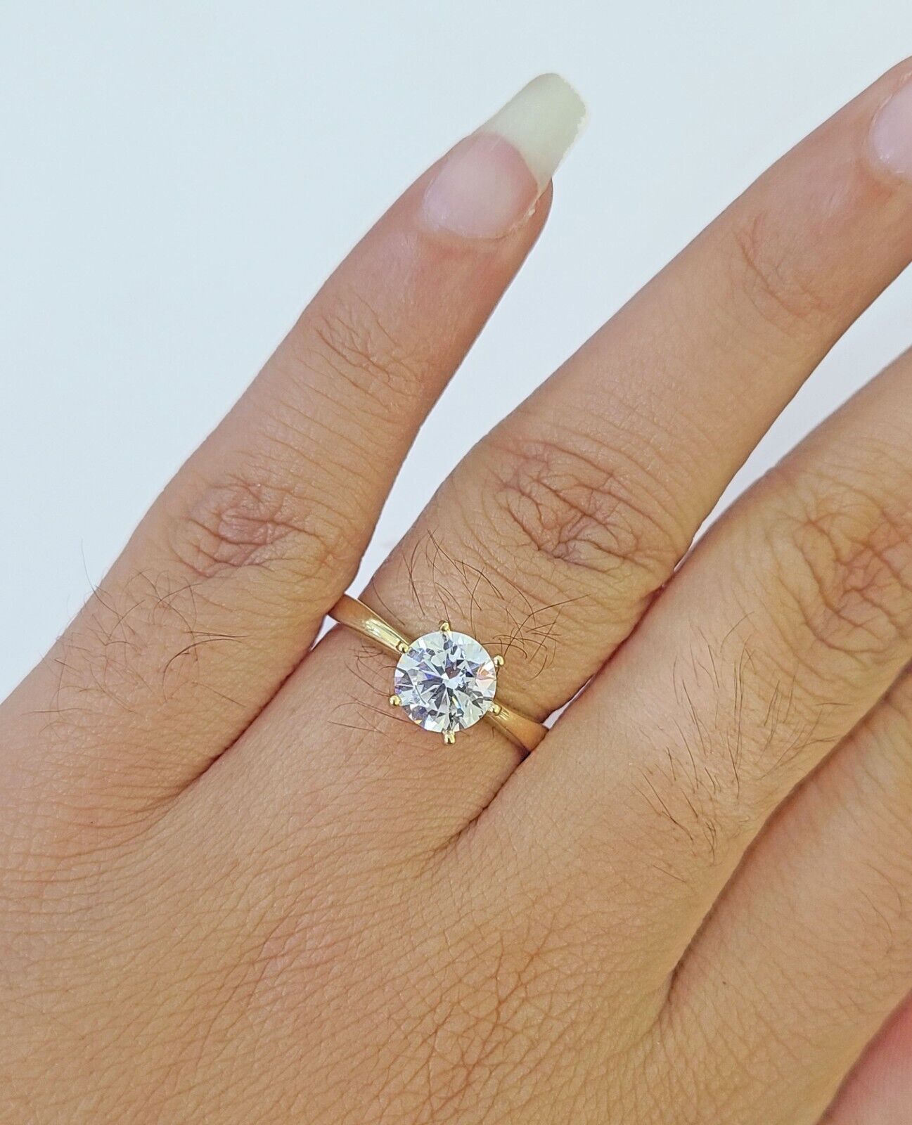 Real 10k Yellow Gold Round Stone Ring Wedding Engagement Size 7 WomensRing - GoldenlinQ