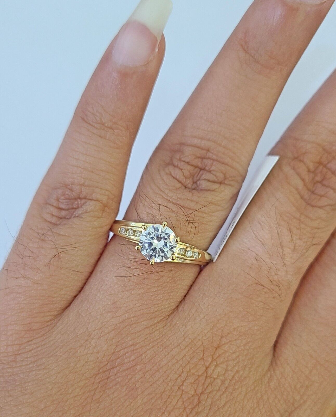 Real 10k Yellow Gold Round Stone Ring Wedding Engagement Size 7 WomensRing - GoldenlinQ