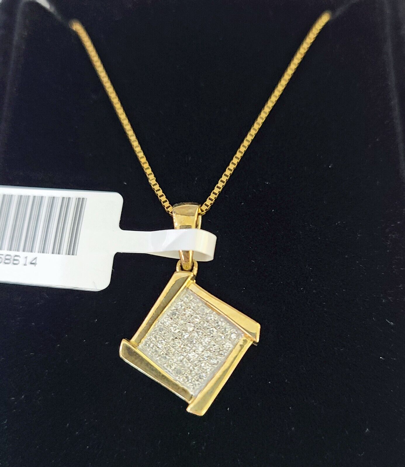 Real 10k Yellow Gold Square Diamond Pendant Box Chain Necklace Set Women - GoldenlinQ
