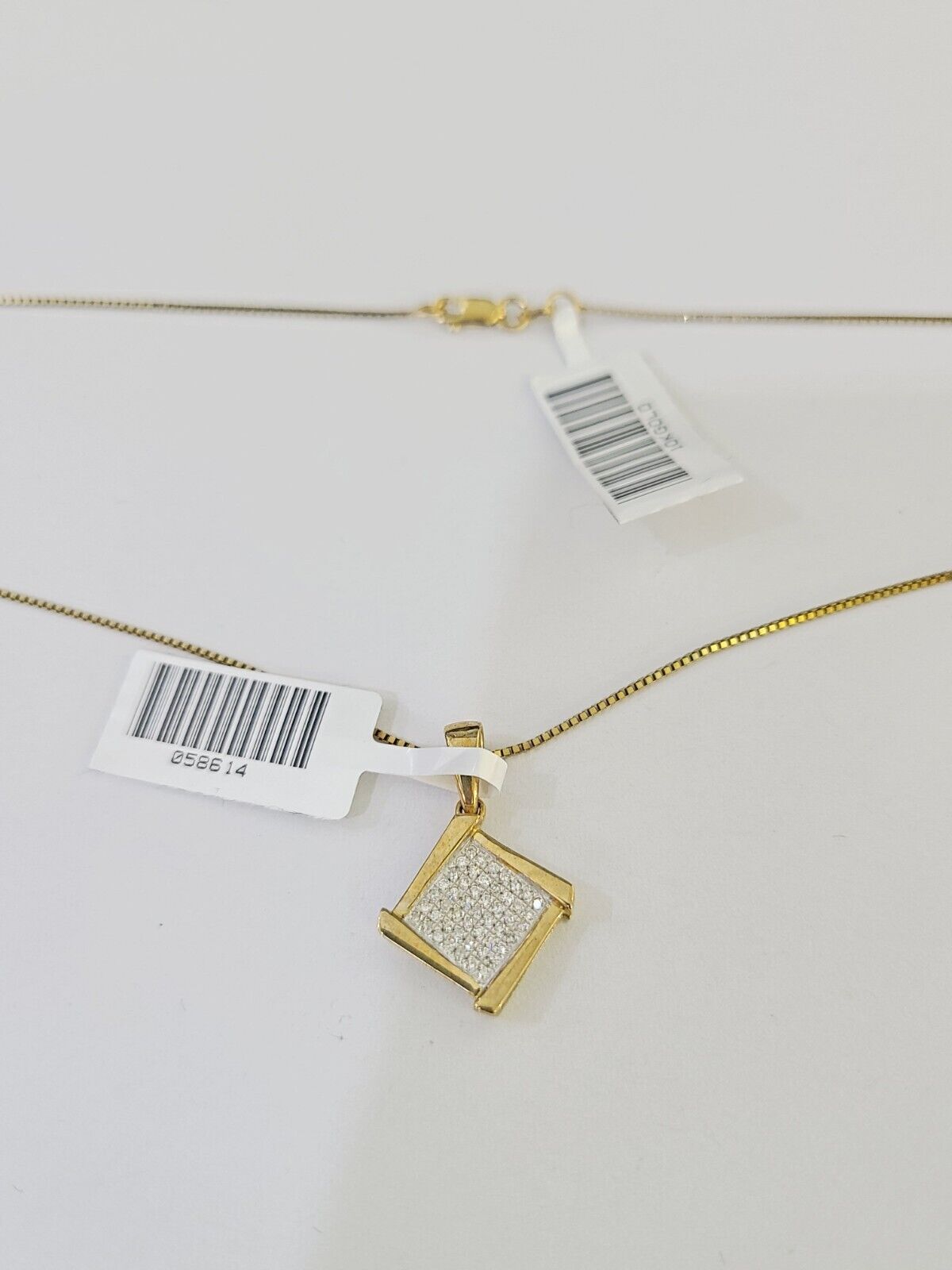Real 10k Yellow Gold Square Diamond Pendant Box Chain Necklace Set Women - GoldenlinQ