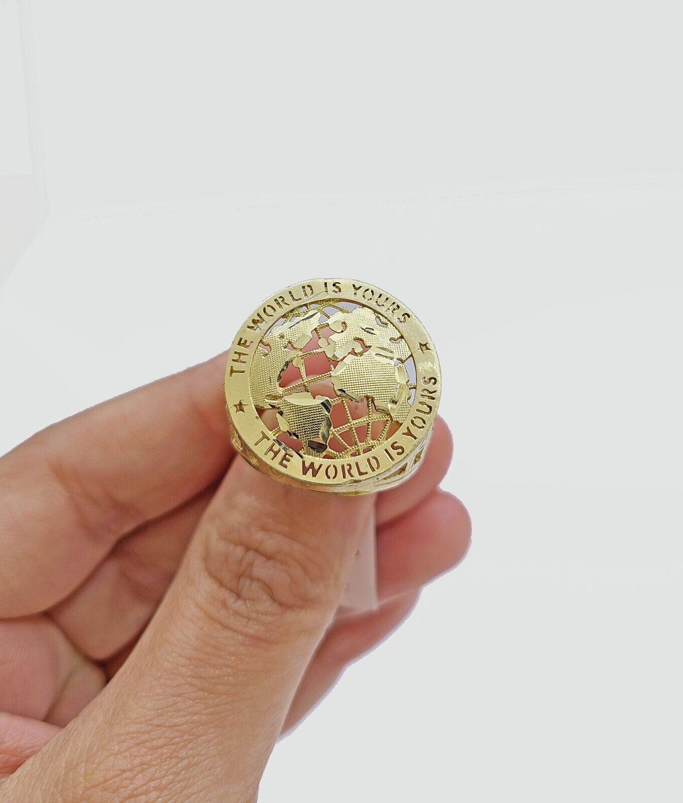 Real 10k Yellow Gold The World Is Yours Globe Ring Band size 11 10kt gold - GoldenlinQ