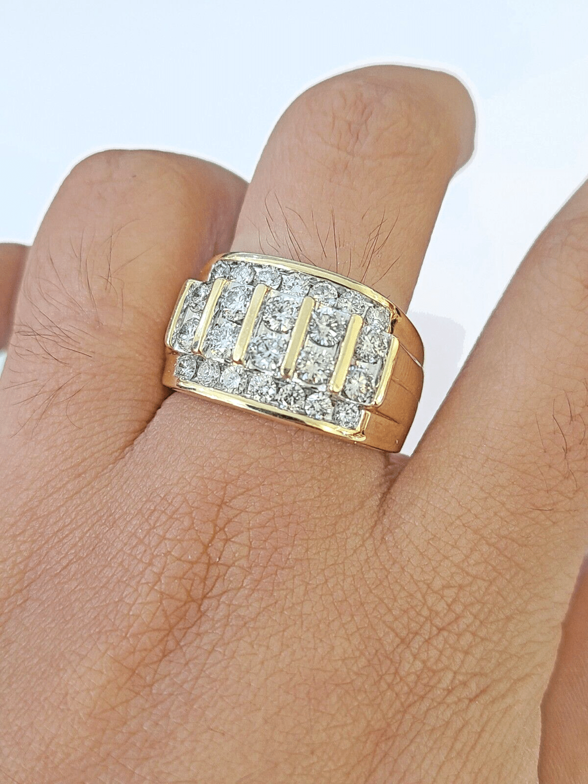 Real 10k Yellow Gold White Diamond Mens Ring Genuine Natural Creation - GoldenlinQ