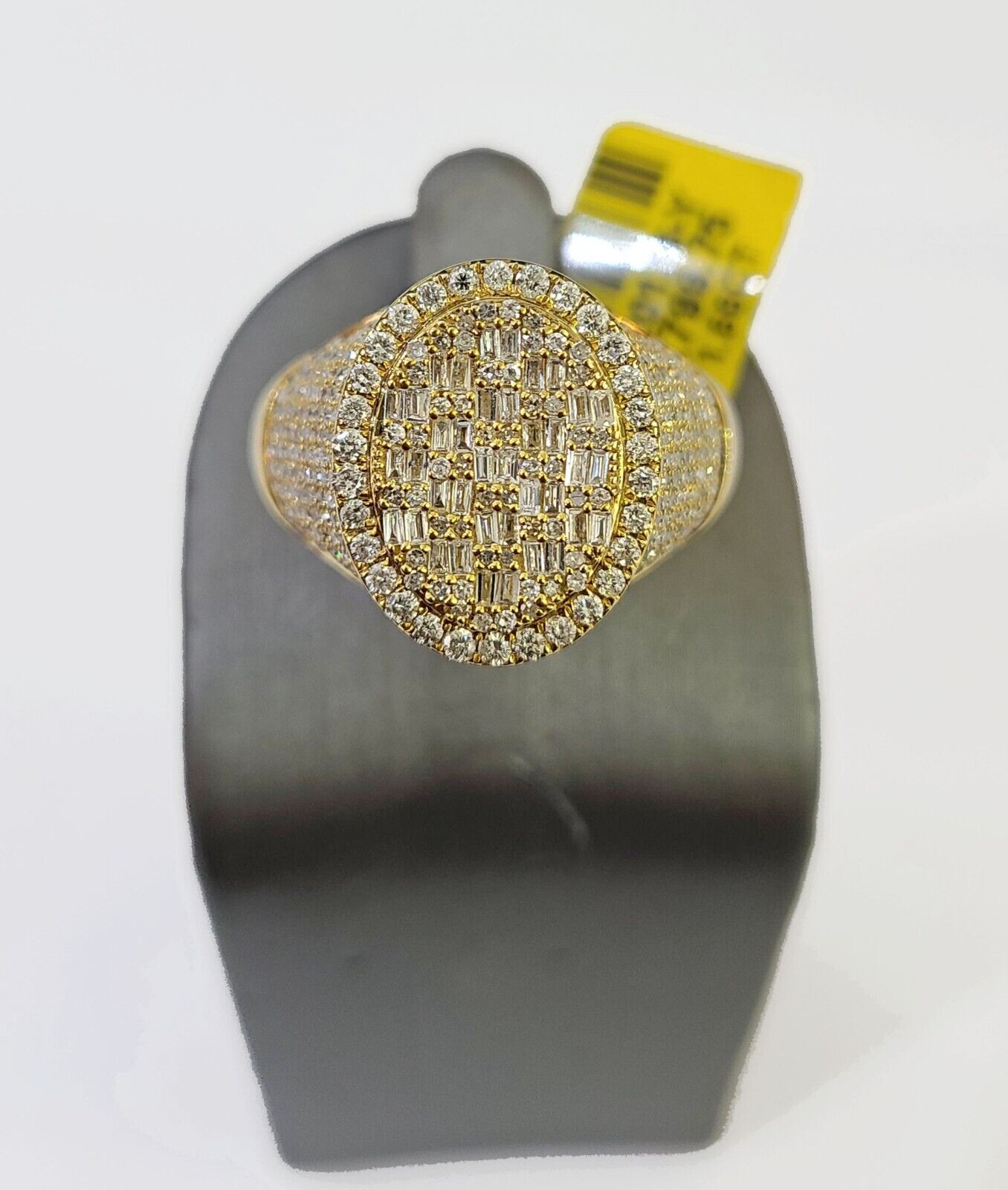 Real 10k Yellow Gold White Diamond Ring Oval Shaped Ring - GoldenlinQ