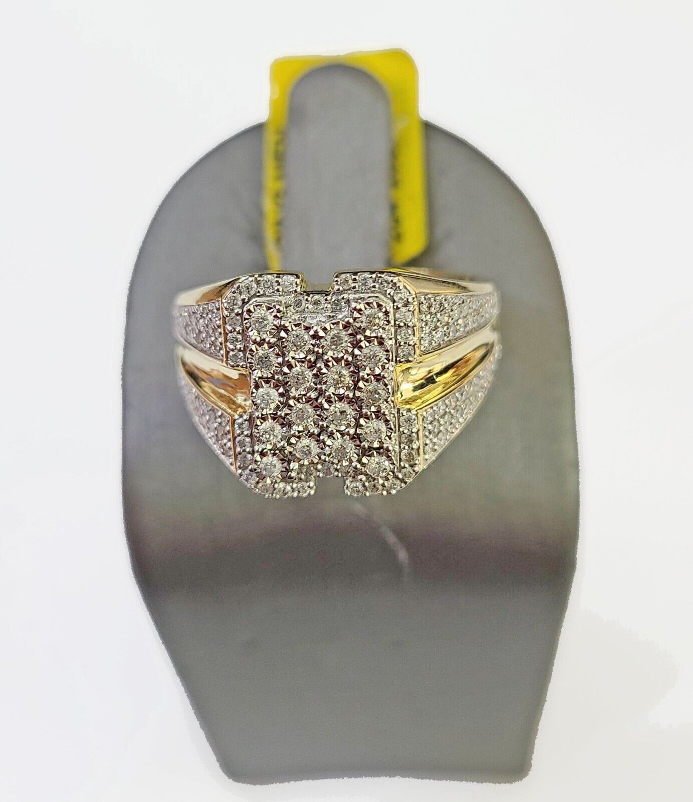 Real 10k Yellow Gold White Diamond Ring Rectangle Shaped Size 10 Mens Ring - GoldenlinQ