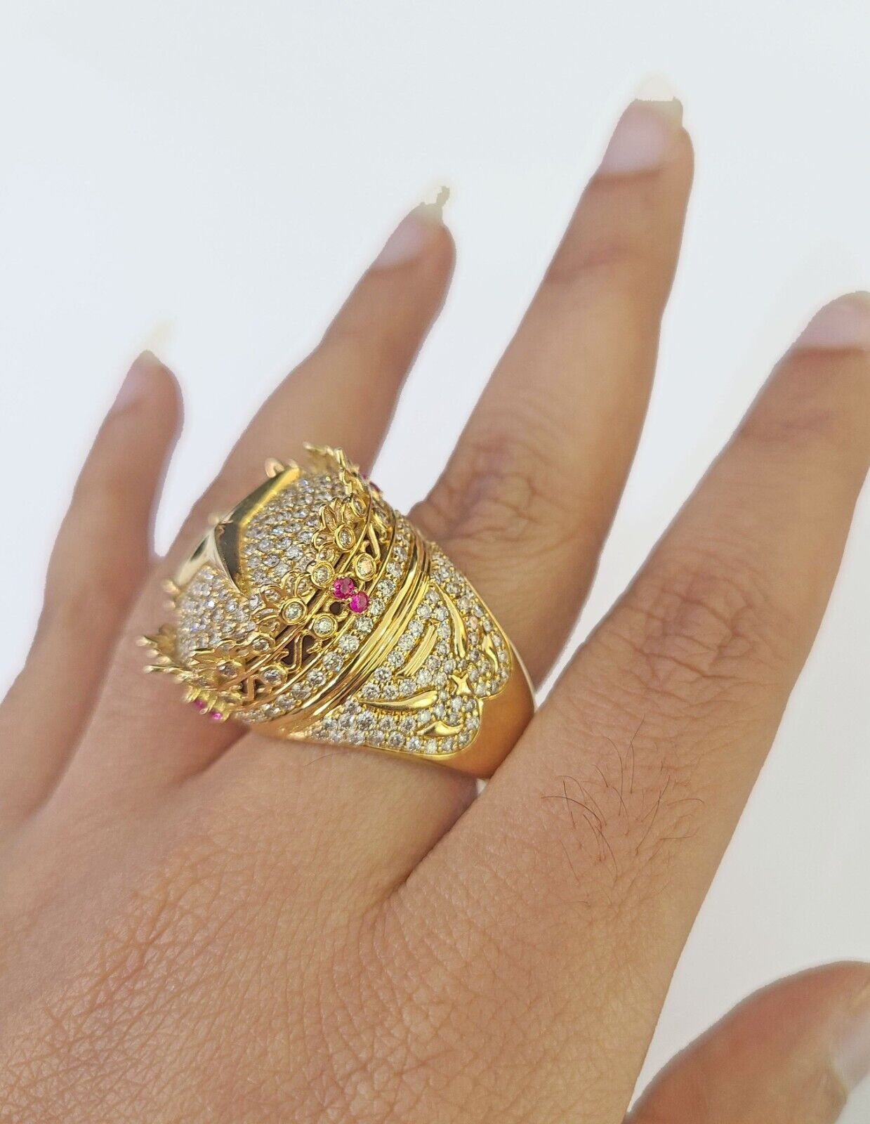 Real 10k Yellow Gold White Diamond Ring Size 10 Mens Ring - GoldenlinQ