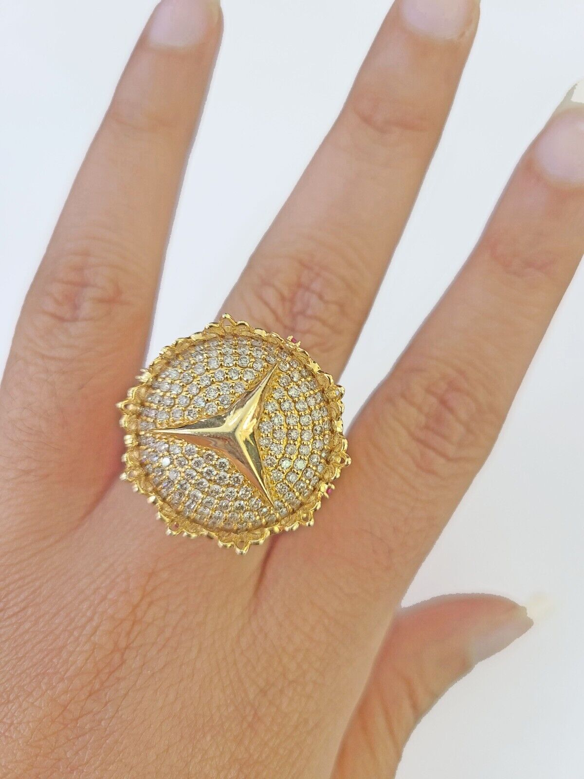 Real 10k Yellow Gold White Diamond Ring Size 10 Mens Ring - GoldenlinQ