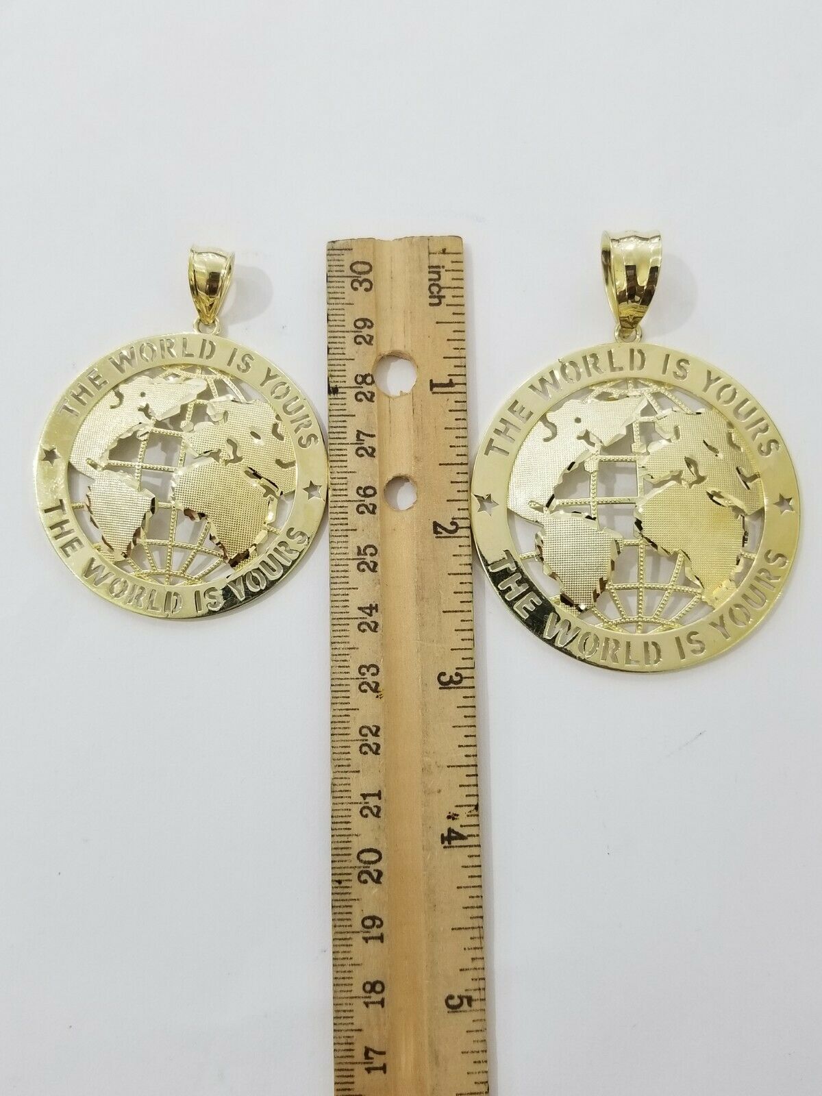 Real 10k Yellow Gold World Map Charm Pendant Ring The World Is Yours Engraved - GoldenlinQ