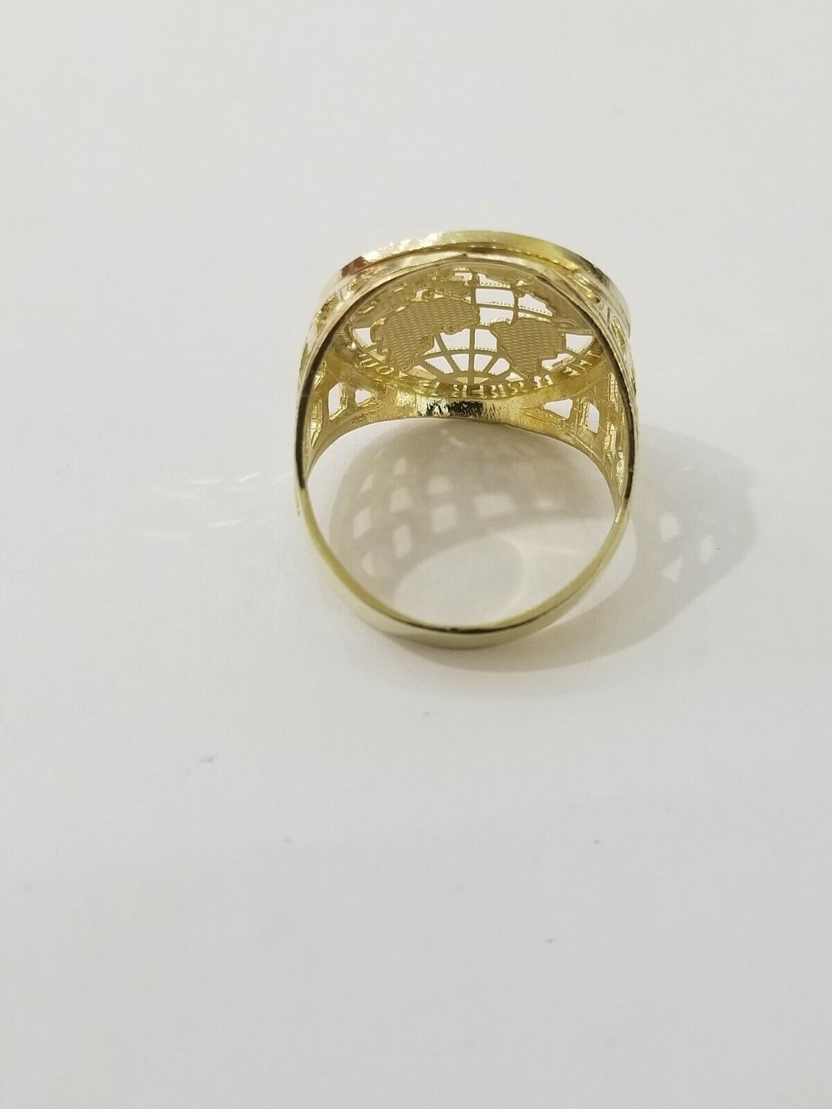 Real 10k Yellow Gold World Map Mens Ring The World Is Yours Engraved Ring Unique - GoldenlinQ