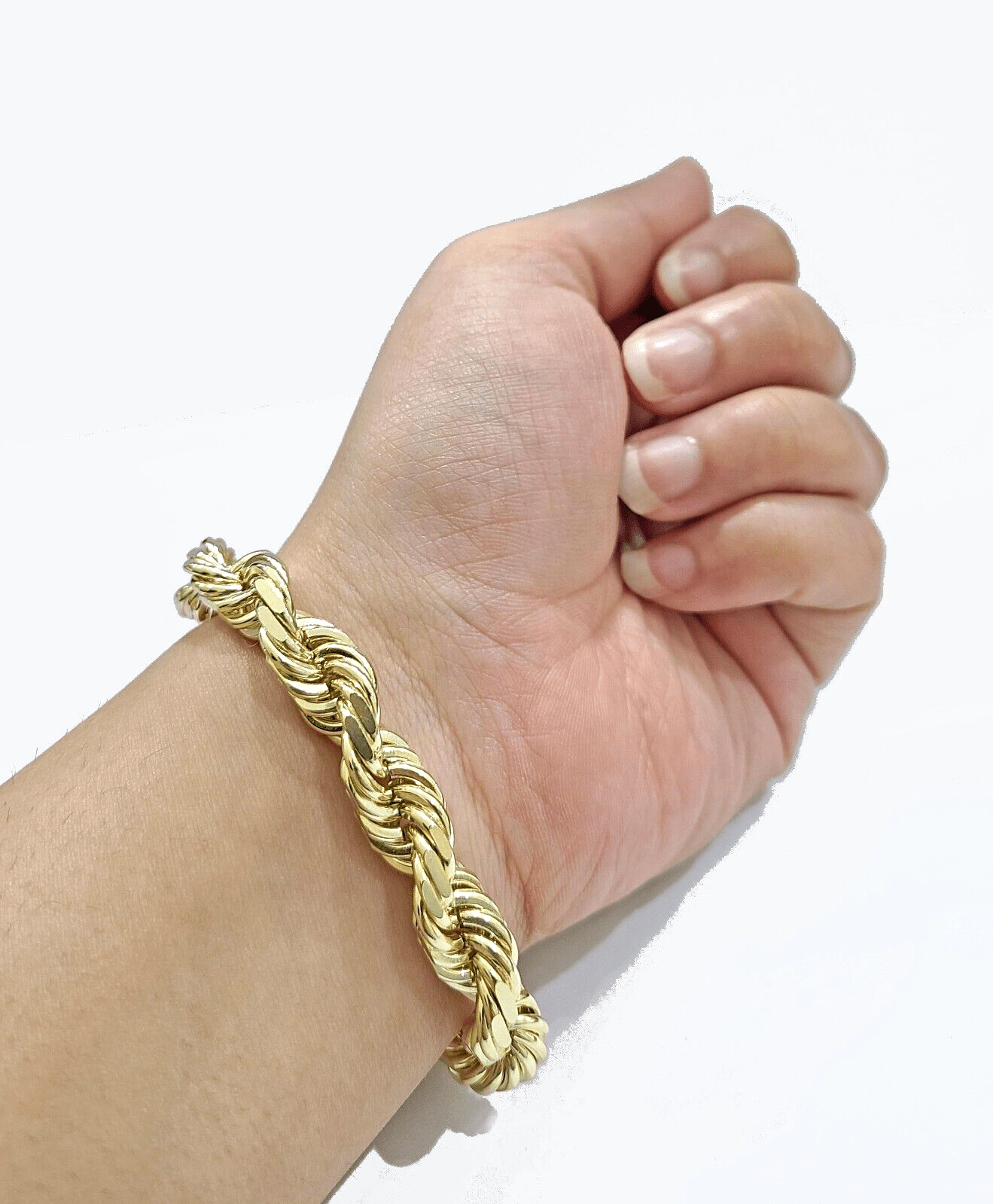 Real 10k Yellow Solid Gold 10mm Rope Bracelet 9'' inch 10kt Unisex - GoldenlinQ