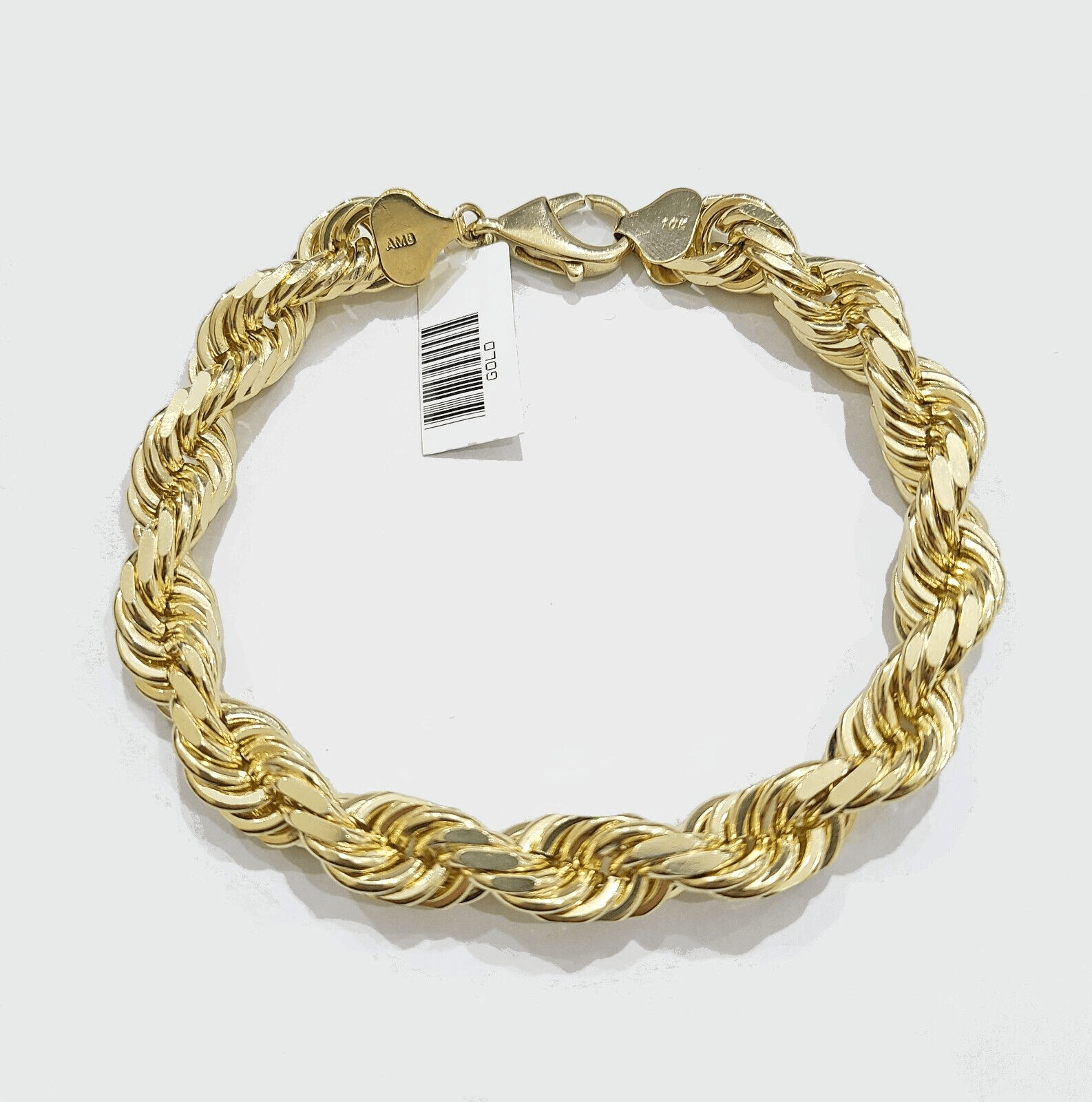 Real 10k Yellow Solid Gold 10mm Rope Bracelet 9'' inch 10kt Unisex - GoldenlinQ