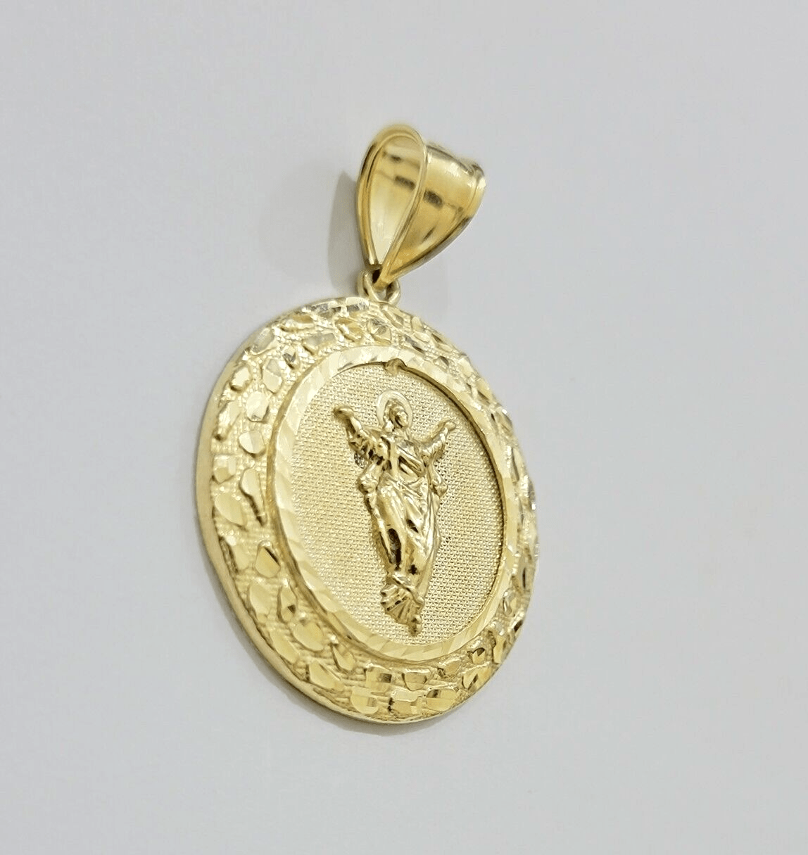 Real 10kt Jesus Circle Charm Pendant 10k Yellow Gold Chain Necklace 1.5 Inch NEW - GoldenlinQ