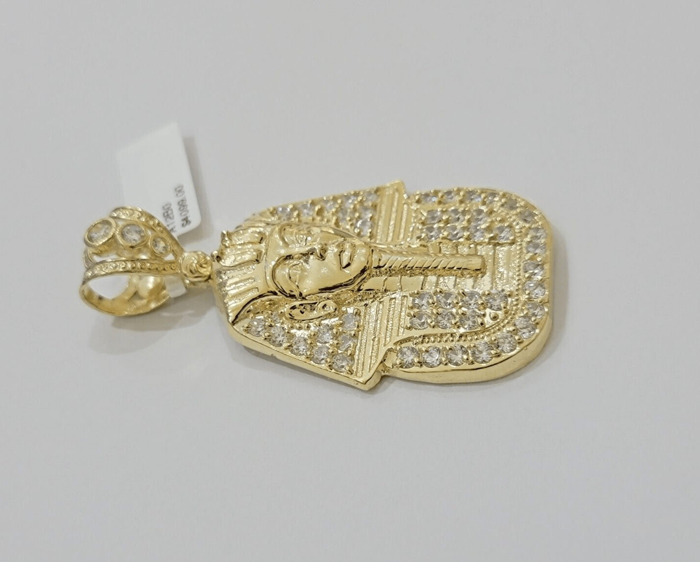 Real 10kt Pharoah Charm Pendant CZ 10k Yellow Gold For Chain Necklace 2.2'' SALE - GoldenlinQ