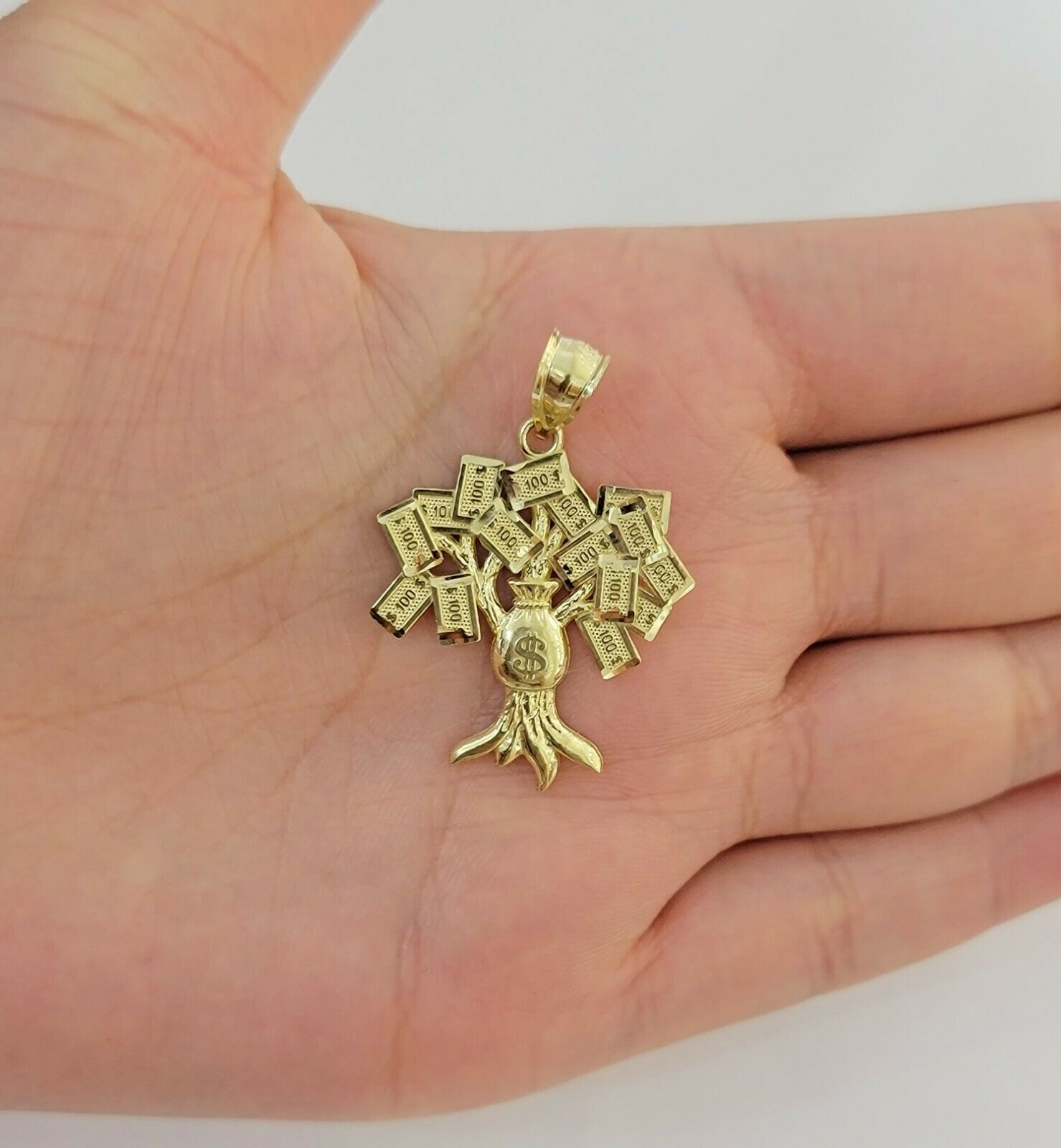 REAL 10kt Rope Necklace 24" With 10k Yellow Gold Pendant Money Tree Charm,UNIQUE - GoldenlinQ