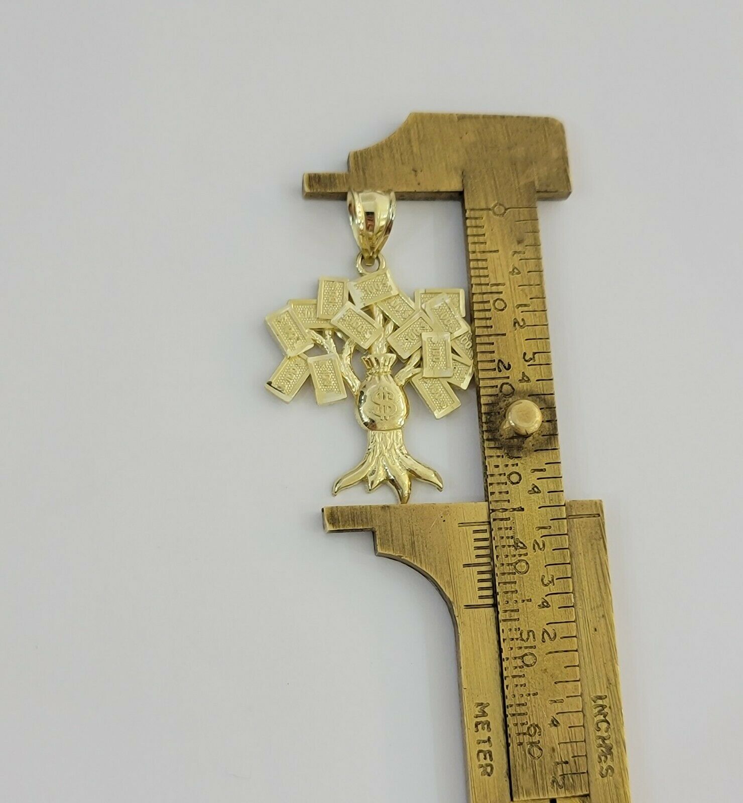 REAL 10kt Rope Necklace 24" With 10k Yellow Gold Pendant Money Tree Charm,UNIQUE - GoldenlinQ