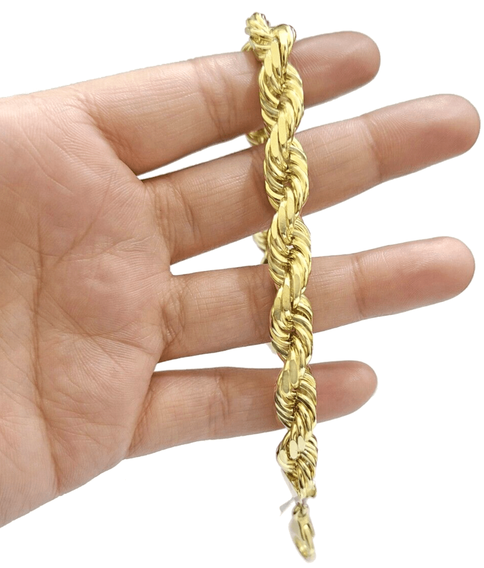 Real 10kt Solid Yellow Gold Rope Bracelet Unisex 9'' Inches 9mm Lobster Lock 10k - GoldenlinQ
