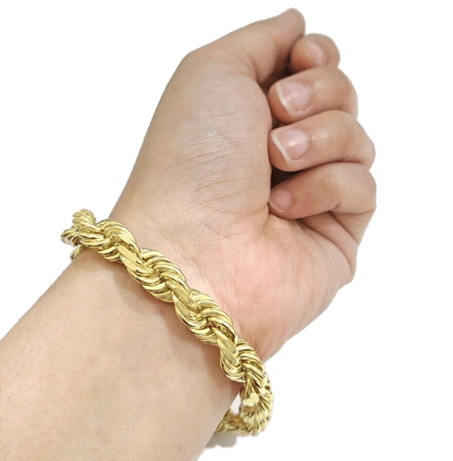 Real 10kt Solid Yellow Gold Rope Bracelet Unisex 9'' Inches 9mm Lobster Lock 10k - GoldenlinQ