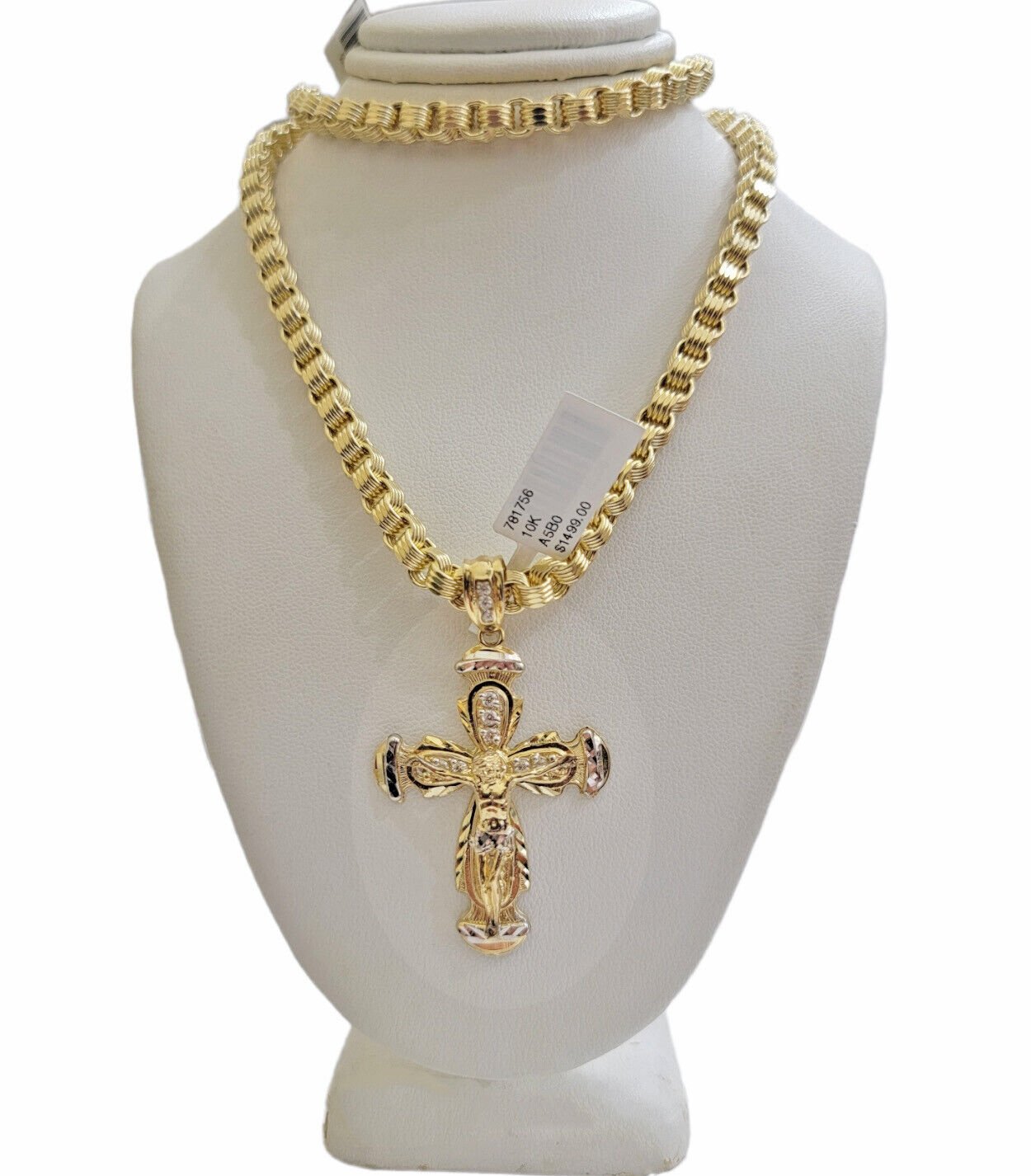 Real 10kt Yellow Gold Chain Pendant Set Byzantine Necklace 20" - 28" & Cross Charm - GoldenlinQ