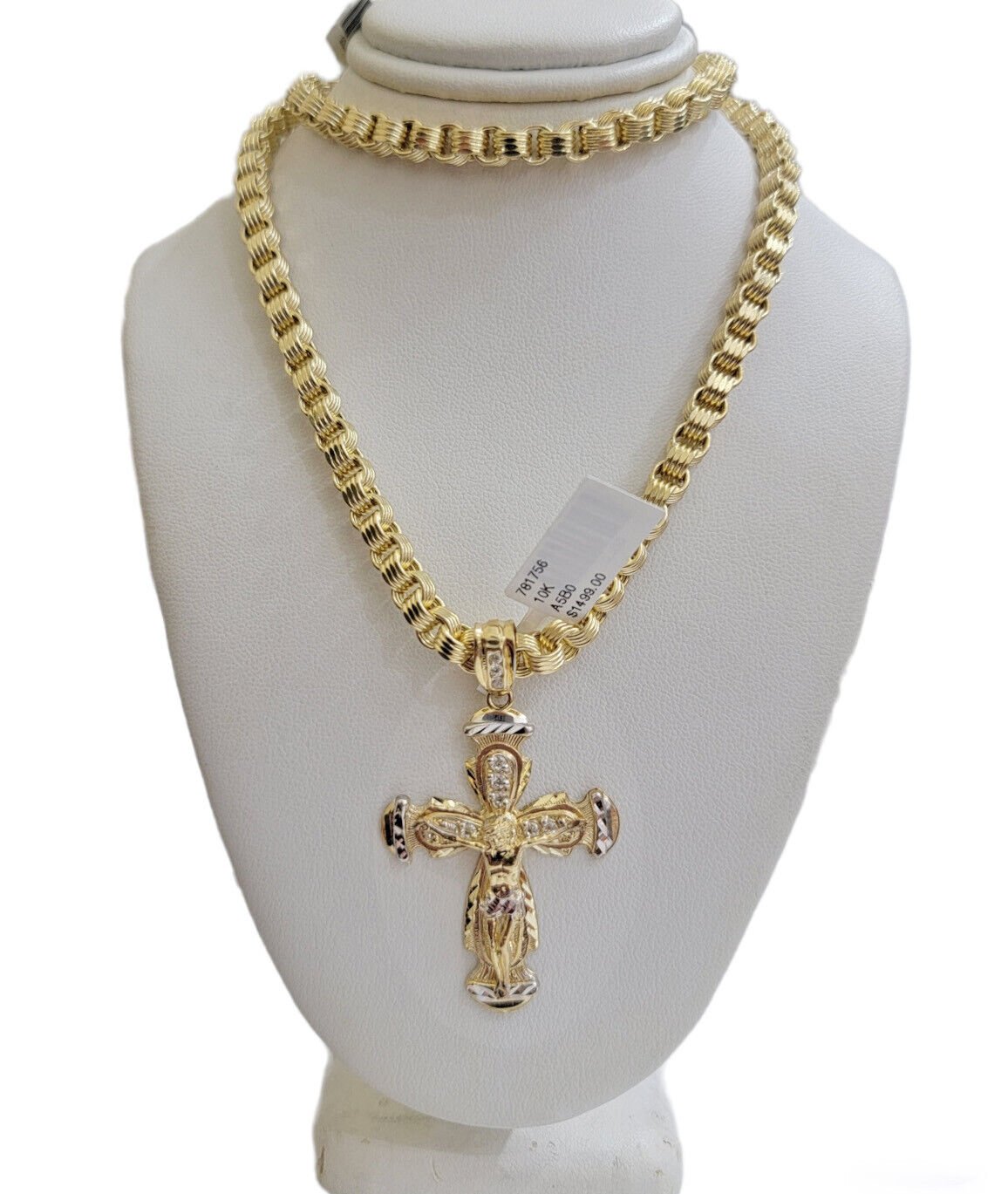 Real 10kt Yellow Gold Chain Pendant Set Byzantine Necklace 20" - 28" & Cross Charm - GoldenlinQ