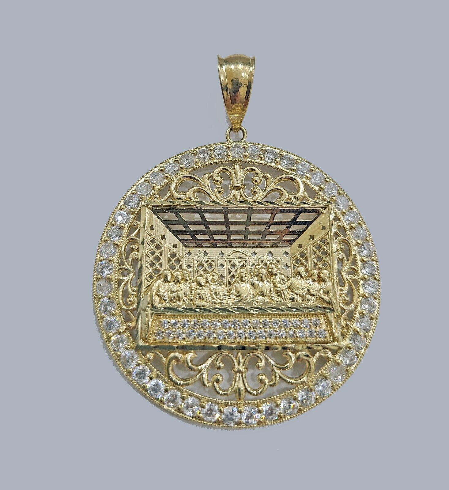 Real 10kt Yellow Gold Circular Last Supper Pendant Charm 3D style - GoldenlinQ