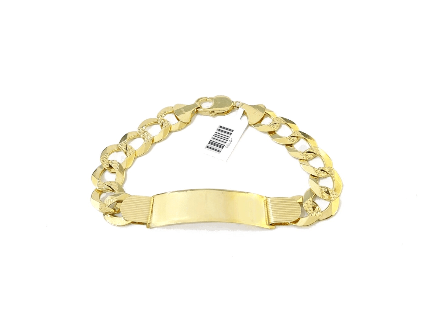 Real 10kt Yellow Gold Cuban Link ID Bracelet Unisex 9'' 13mm Unisex - GoldenlinQ