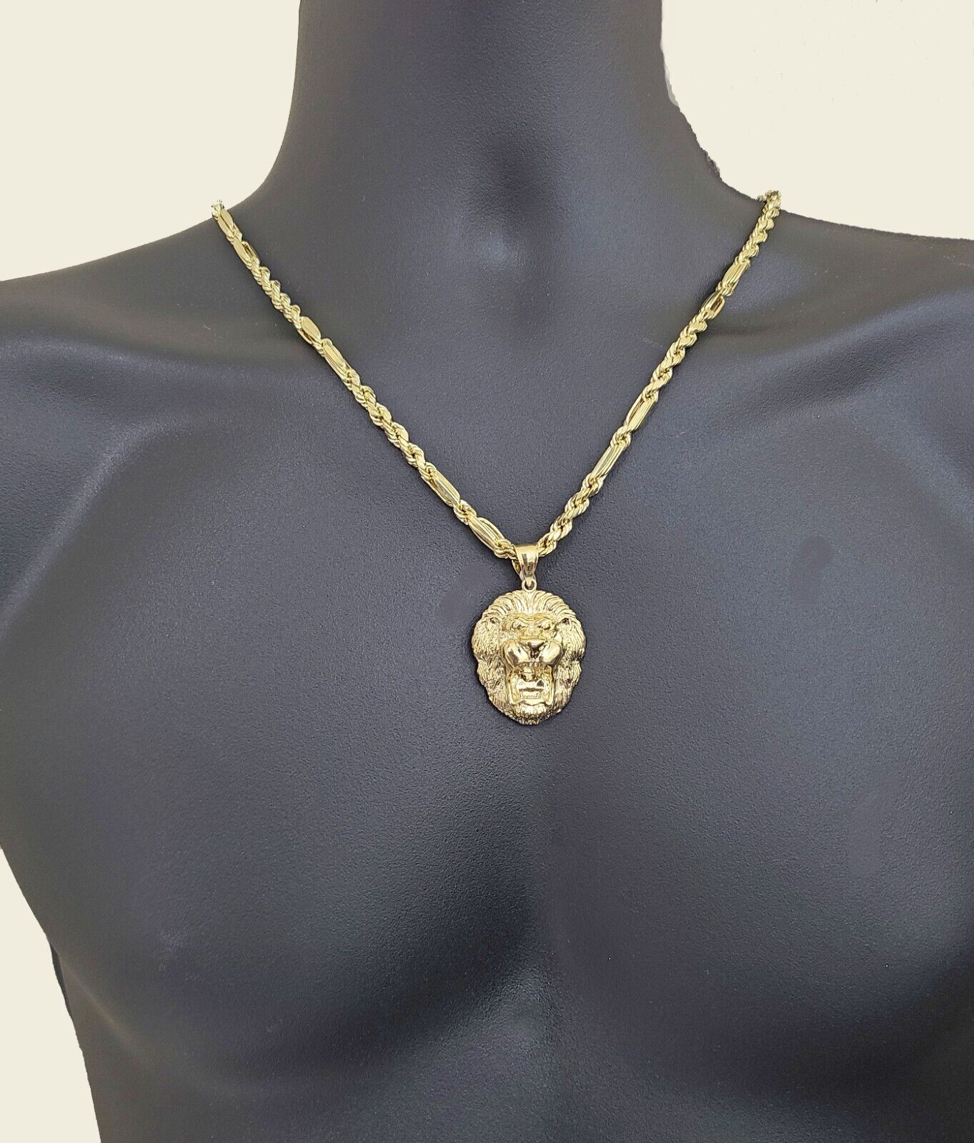 Real 10kt Yellow Gold Lion Head Pendant charm 1.5" for Necklace and chain Mens - GoldenlinQ