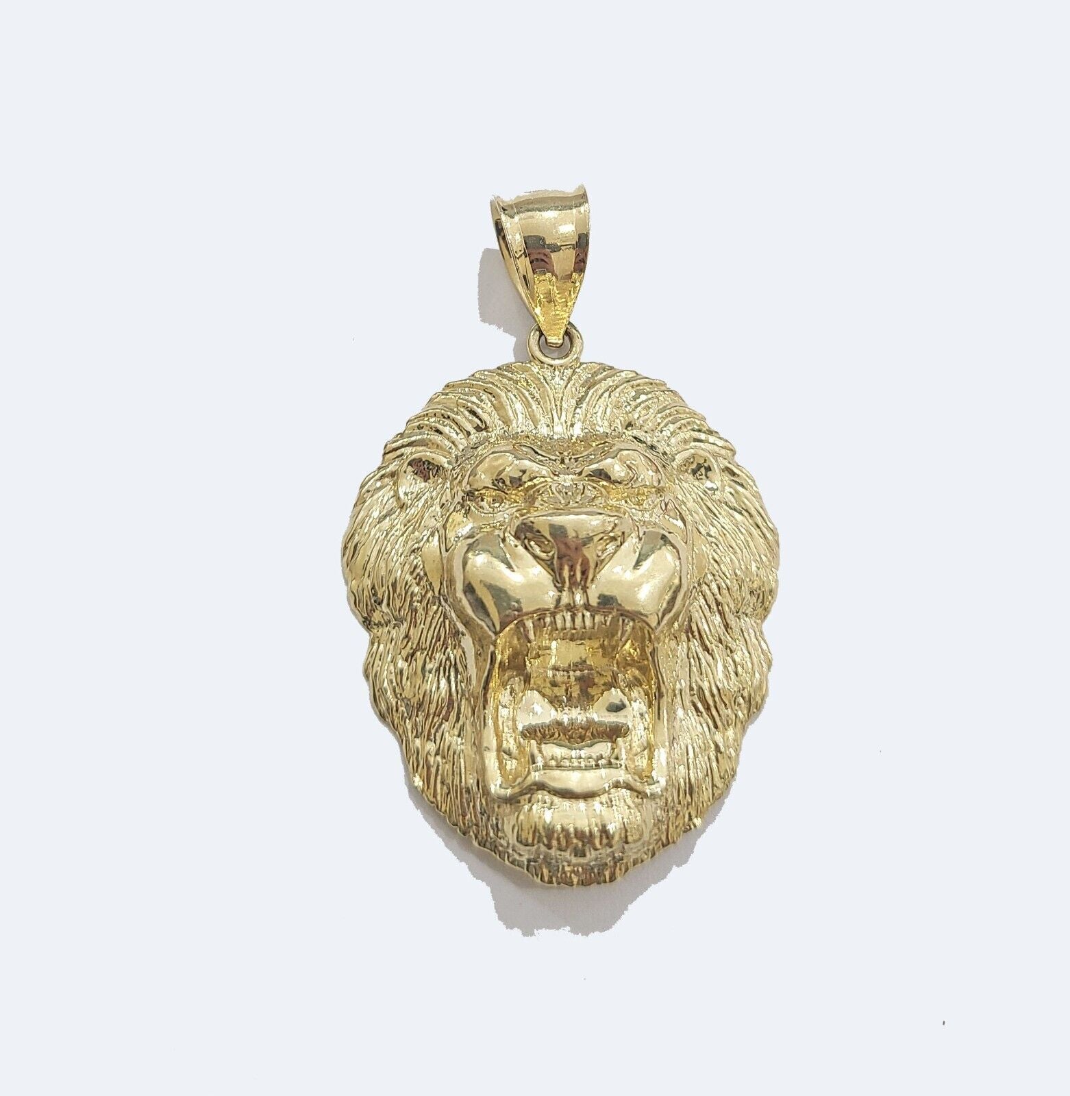 Real 10kt Yellow Gold Lion Head Pendant charm 1.5" for Necklace and chain Mens - GoldenlinQ