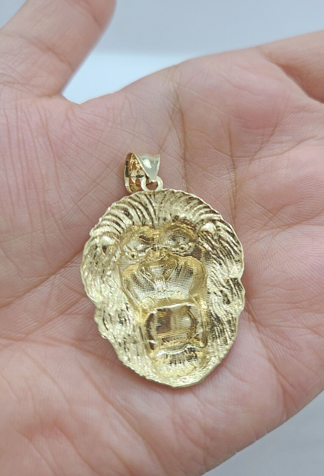 Real 10kt Yellow Gold Lion Head Pendant charm 1.5" for Necklace and chain Mens - GoldenlinQ