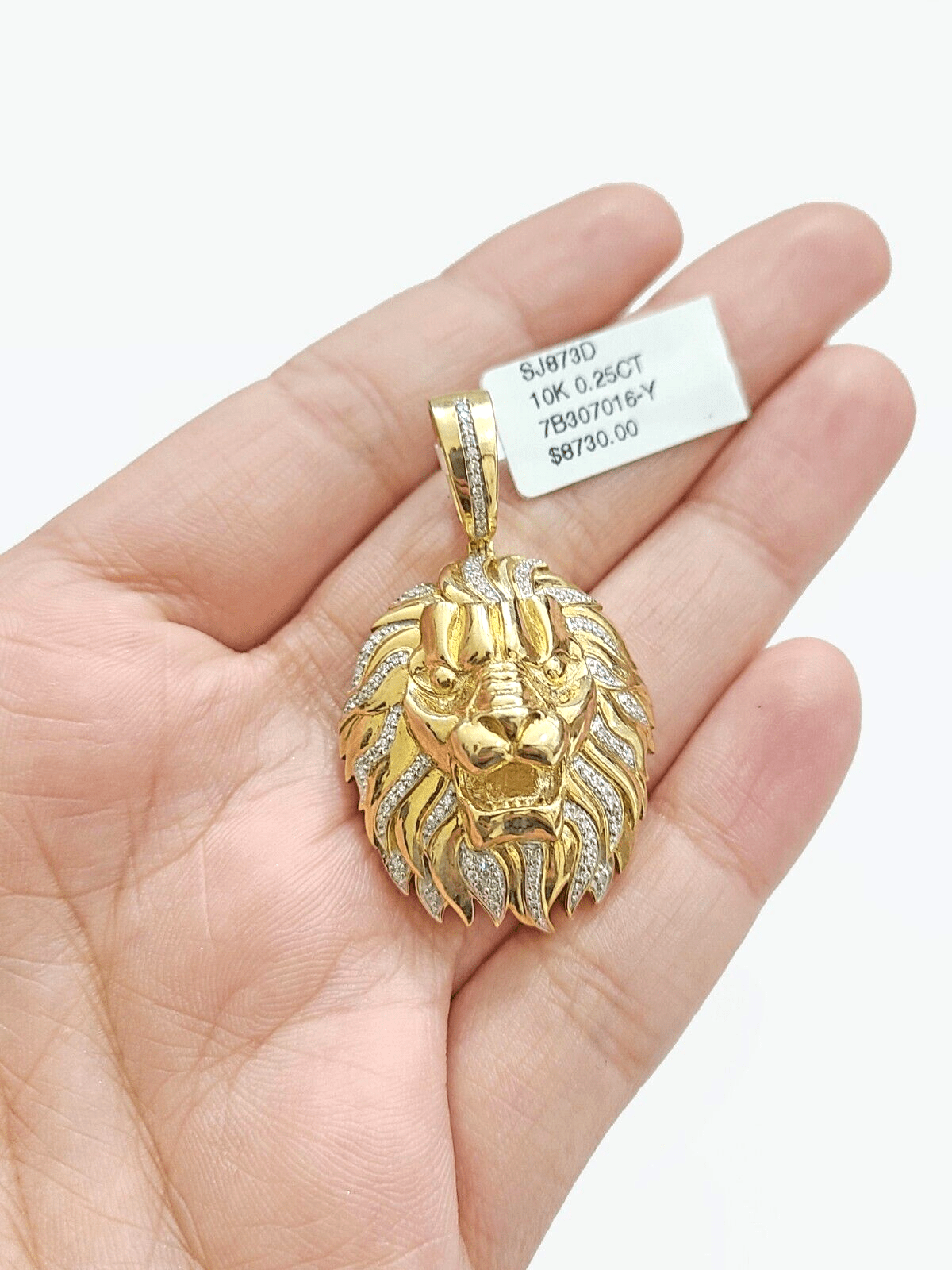 Real 10kt Yellow Gold Lion Head Pendant Diamond Charm for Necklace and Chain - GoldenlinQ
