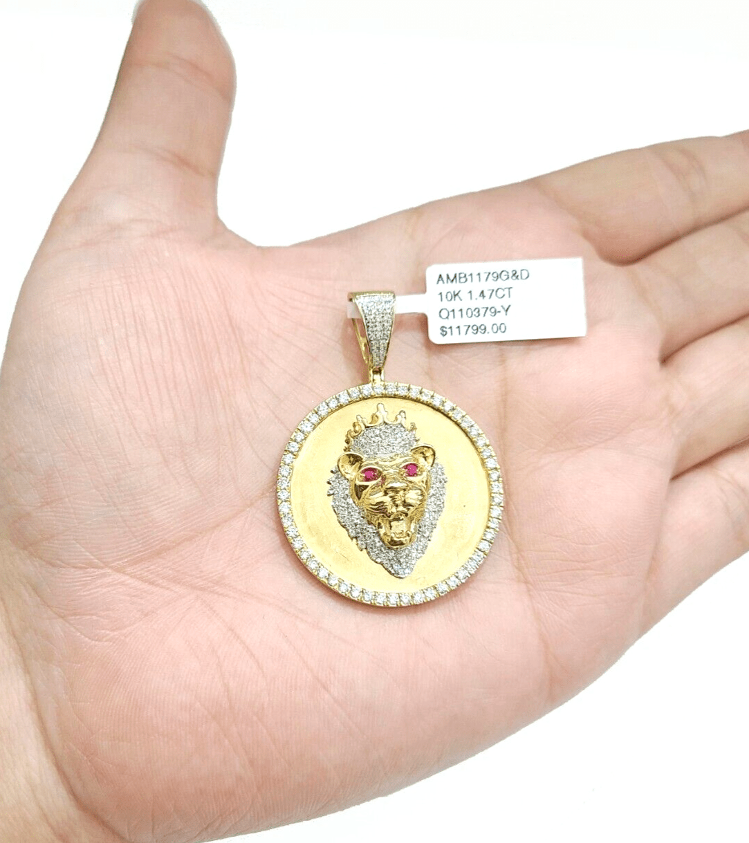 Real 10kt Yellow Gold Lion Head Pendant Diamond Charm for Necklace and Chain - GoldenlinQ