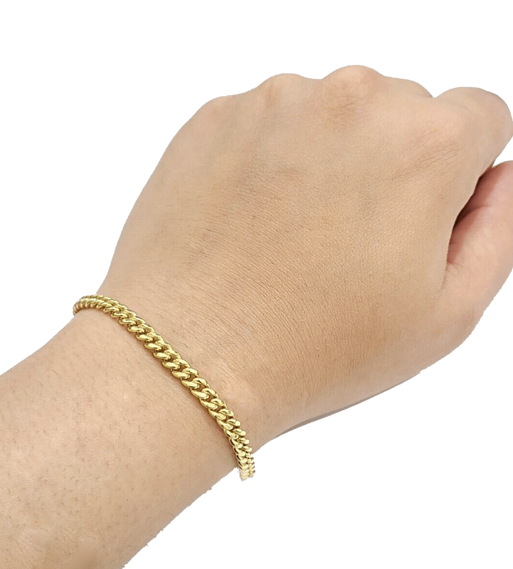 Real 10kt Yellow Gold Miami Cuban Bracelet 10k Unisex 8 Inches 4mm Lobster Lock - GoldenlinQ