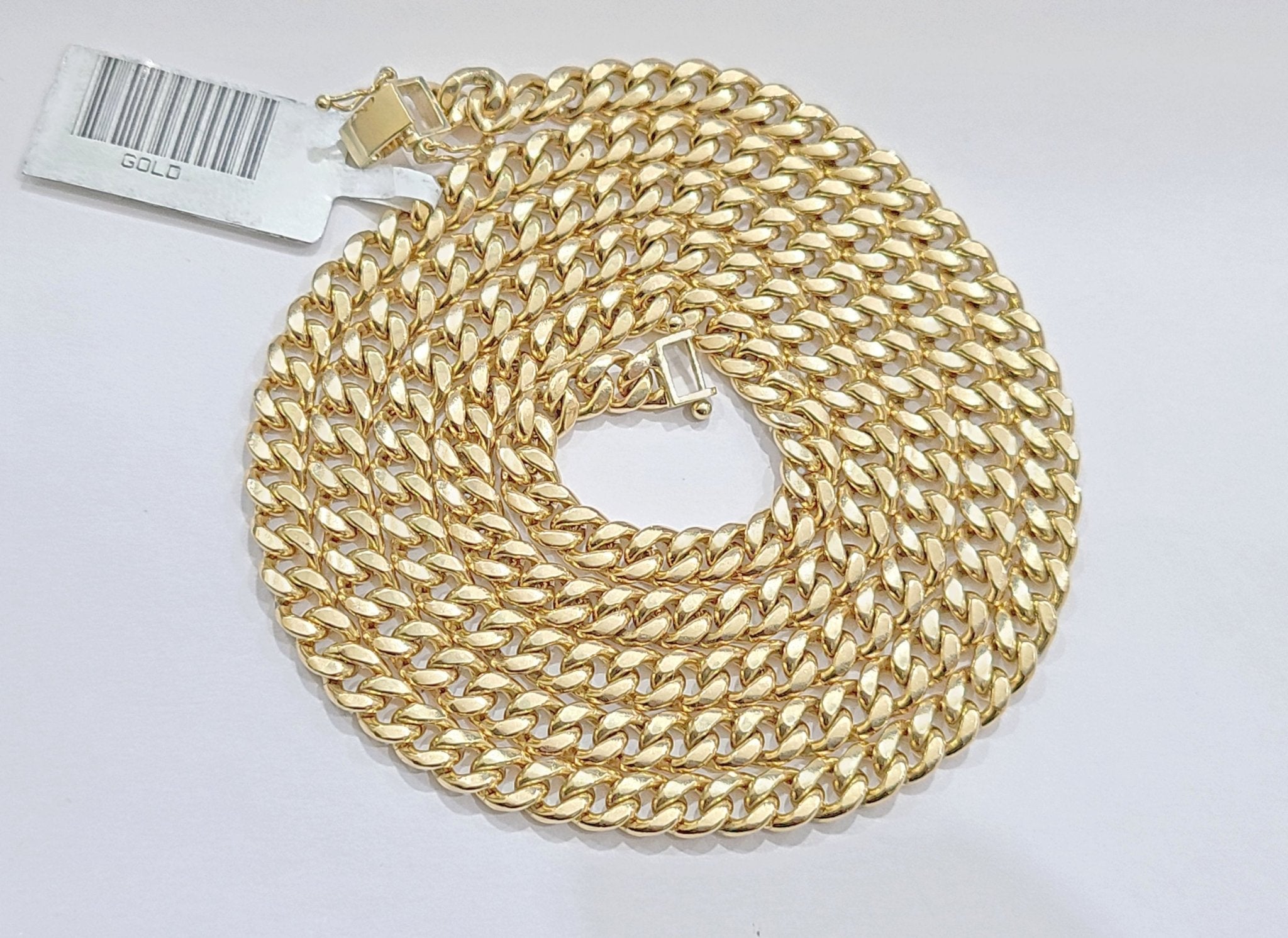 Real 10kt Yellow Gold Miami Cuban Link Chain 10k Necklace 30 Inches 4mm Box Lock - GoldenlinQ