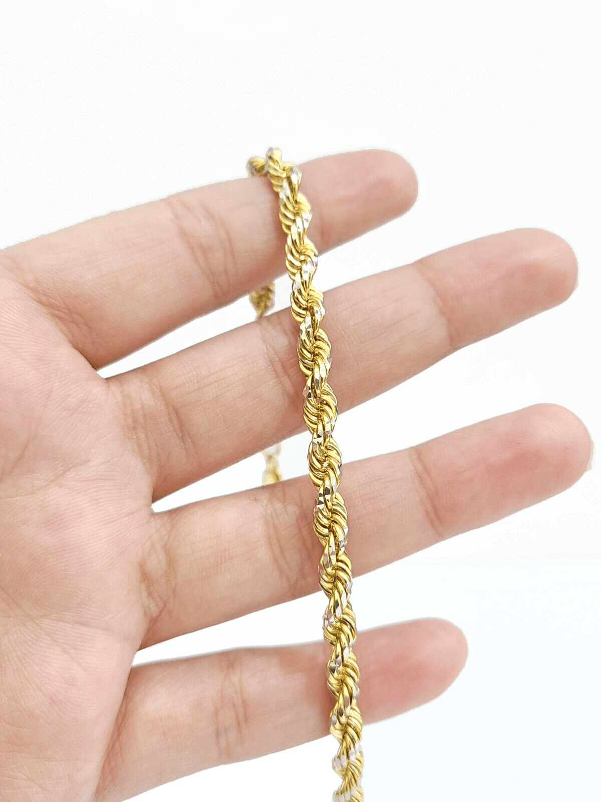 Real 10kt Yellow Gold Rope Bracelet Solid link 8 Inches 4mm Diamond Cut Two - Tone - GoldenlinQ