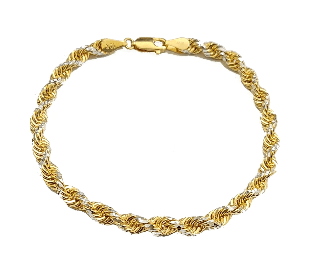 Real 10kt Yellow Gold Rope Bracelet Solid link 8 Inches 4mm Diamond Cut Two - Tone - GoldenlinQ
