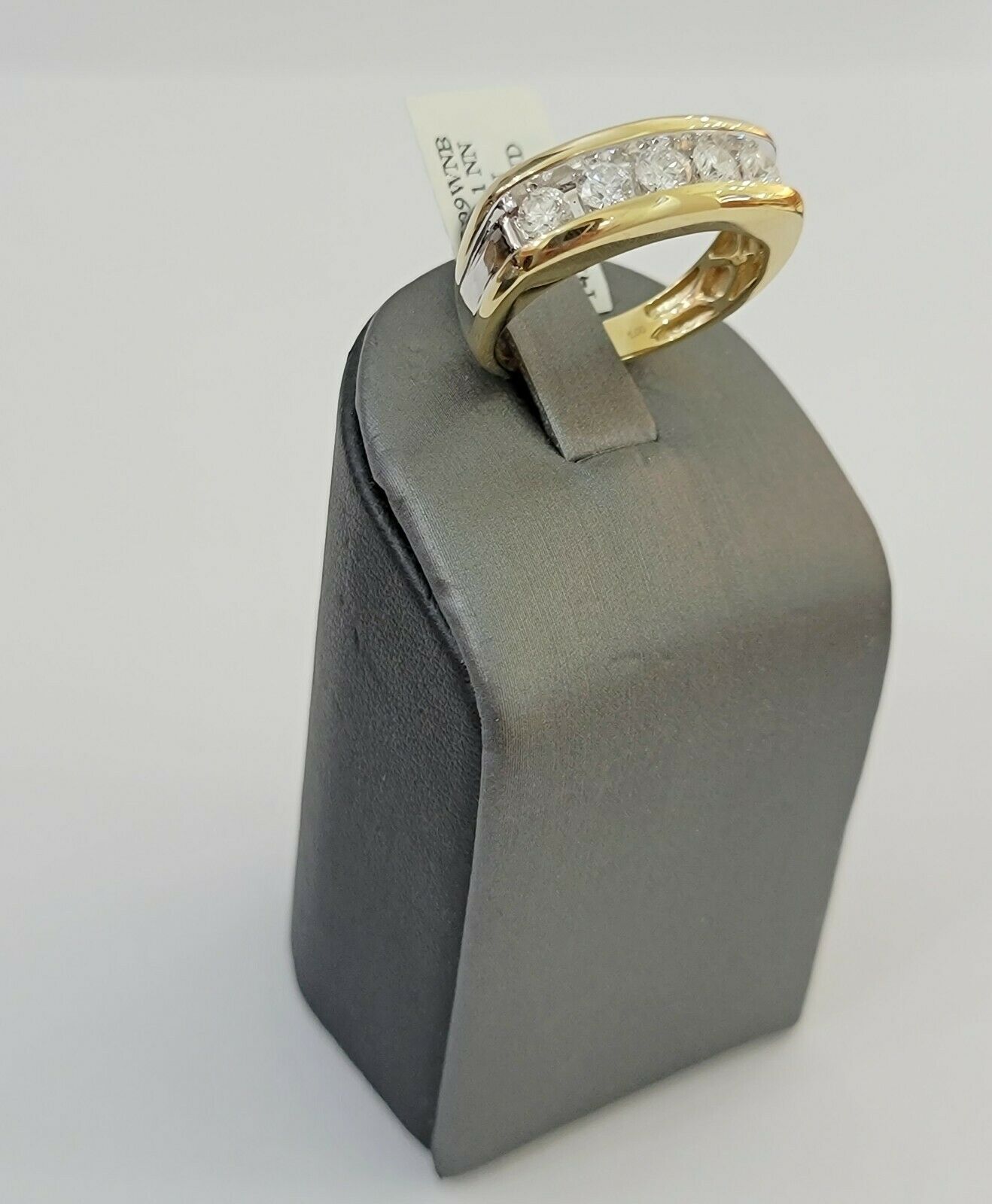 Real 14k 1CT Diamond Ring Men's Band channel - set round diamond Two - Tone Gold - GoldenlinQ