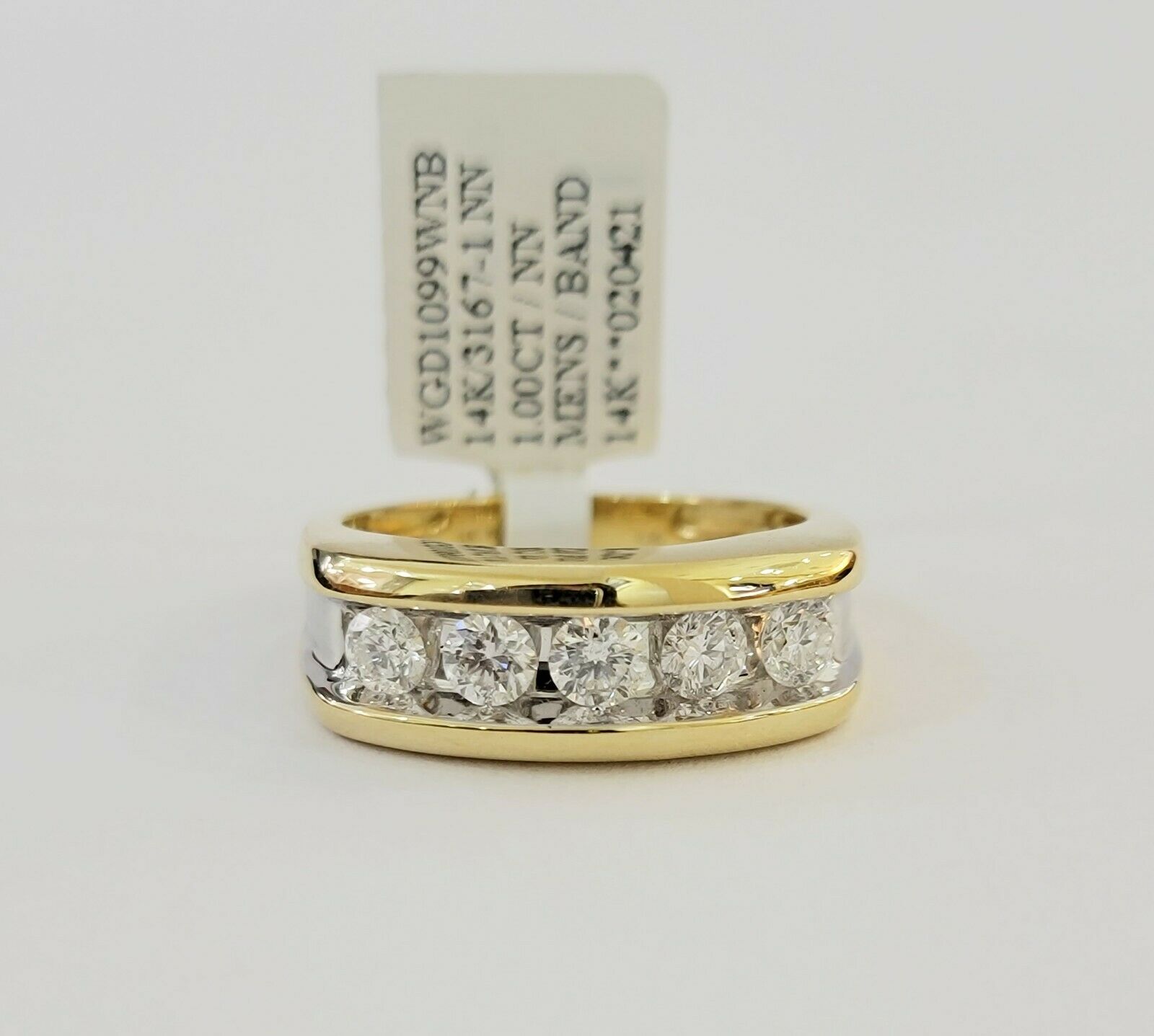 Real 14k 1CT Diamond Ring Men's Band channel - set round diamond Two - Tone Gold - GoldenlinQ