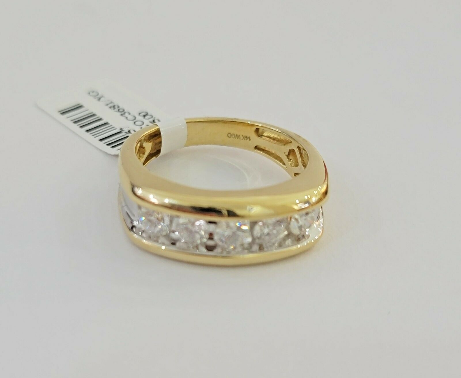 Real 14k 1CT Diamond Ring Men's Band channel - set round diamond Two - Tone Gold - GoldenlinQ