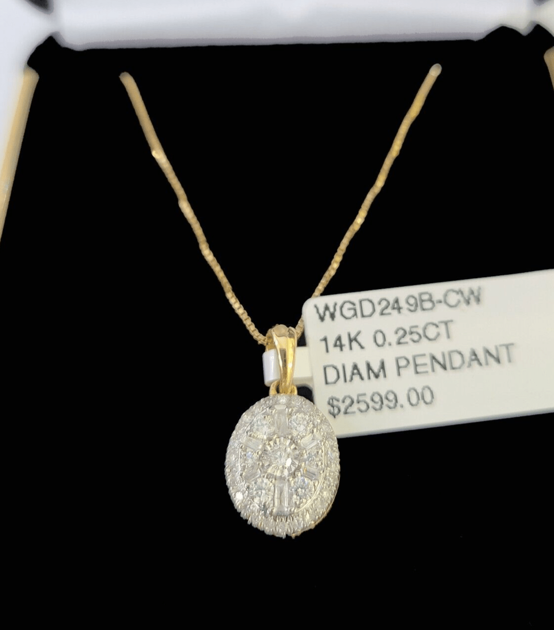 Real 14k Box Chain Diamond Pendant Yellow Gold Necklace Set Women - GoldenlinQ