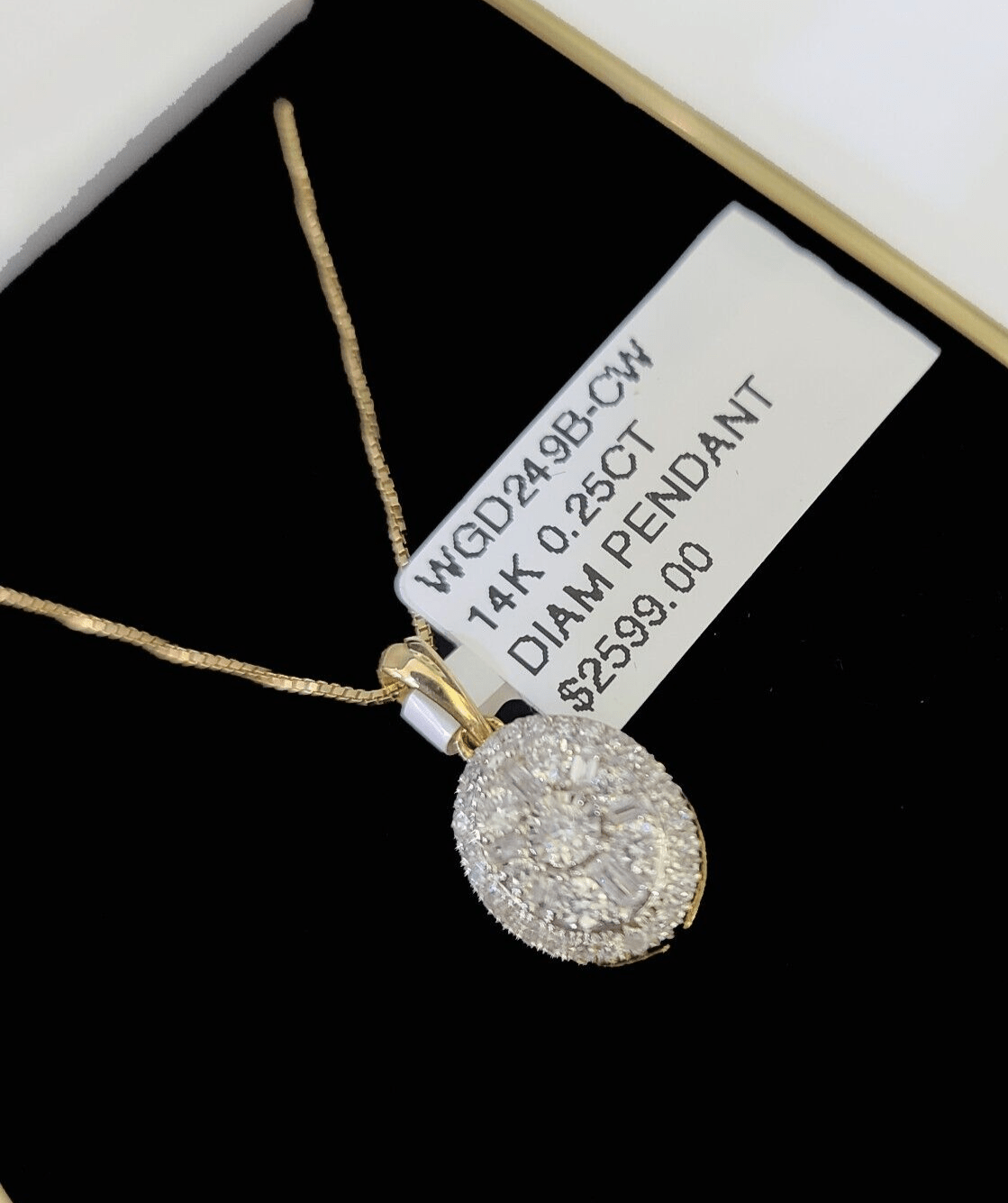 Real 14k Box Chain Diamond Pendant Yellow Gold Necklace Set Women - GoldenlinQ