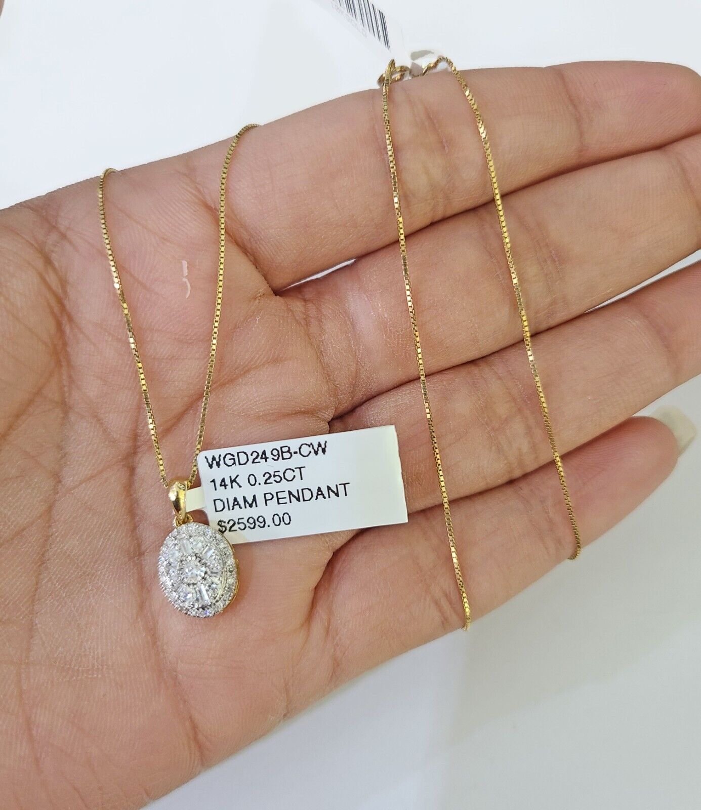 Real 14k Box Chain Diamond Pendant Yellow Gold Necklace Set Women - GoldenlinQ