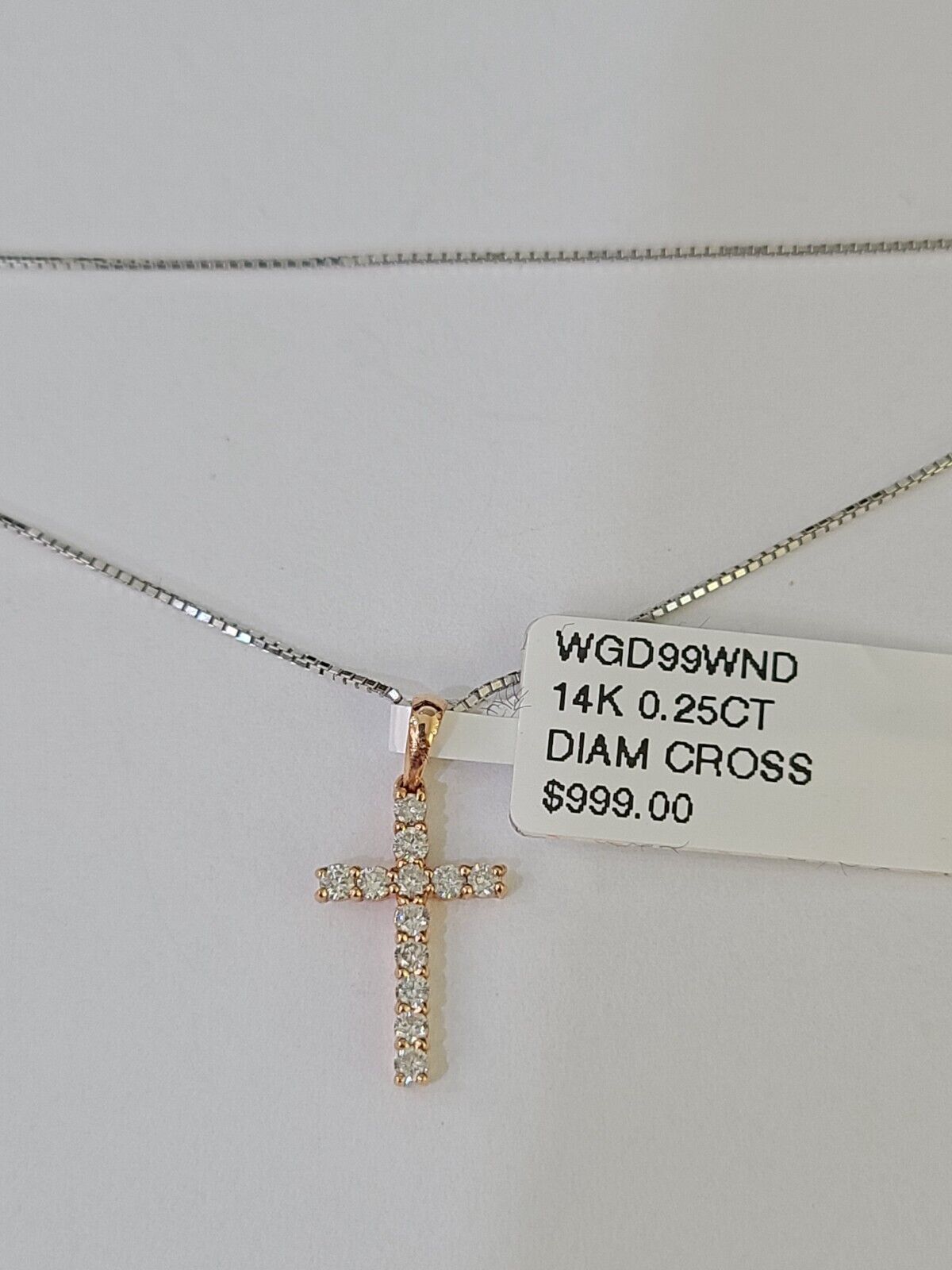 Real 14k Box Chain Jesus Cross Diamond Pendant Gold Necklace SET Women - GoldenlinQ