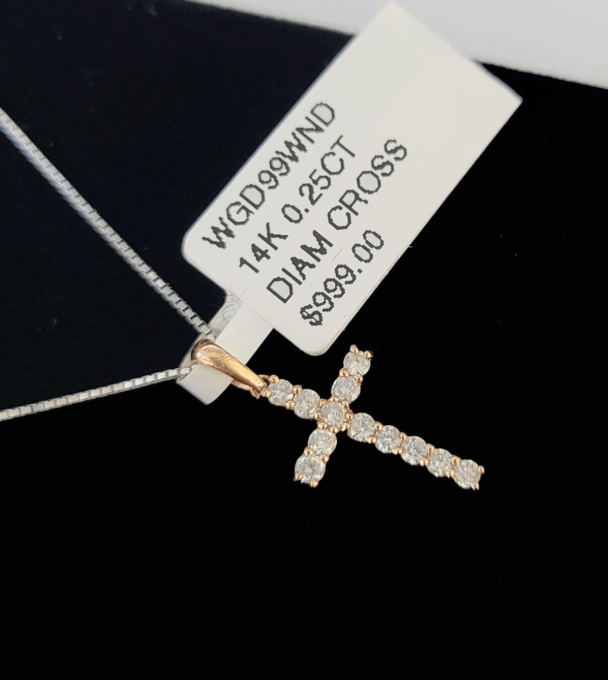 Real 14k Box Chain Jesus Cross Diamond Pendant Gold Necklace SET Women - GoldenlinQ