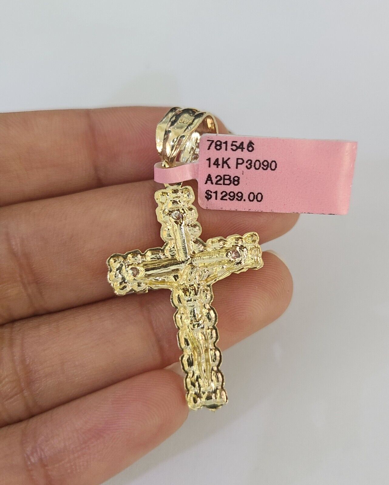 Real 14k Chain Cross Charm Set Miami Cuban Link 4mm Necklace Pendant Yellow Gold - GoldenlinQ