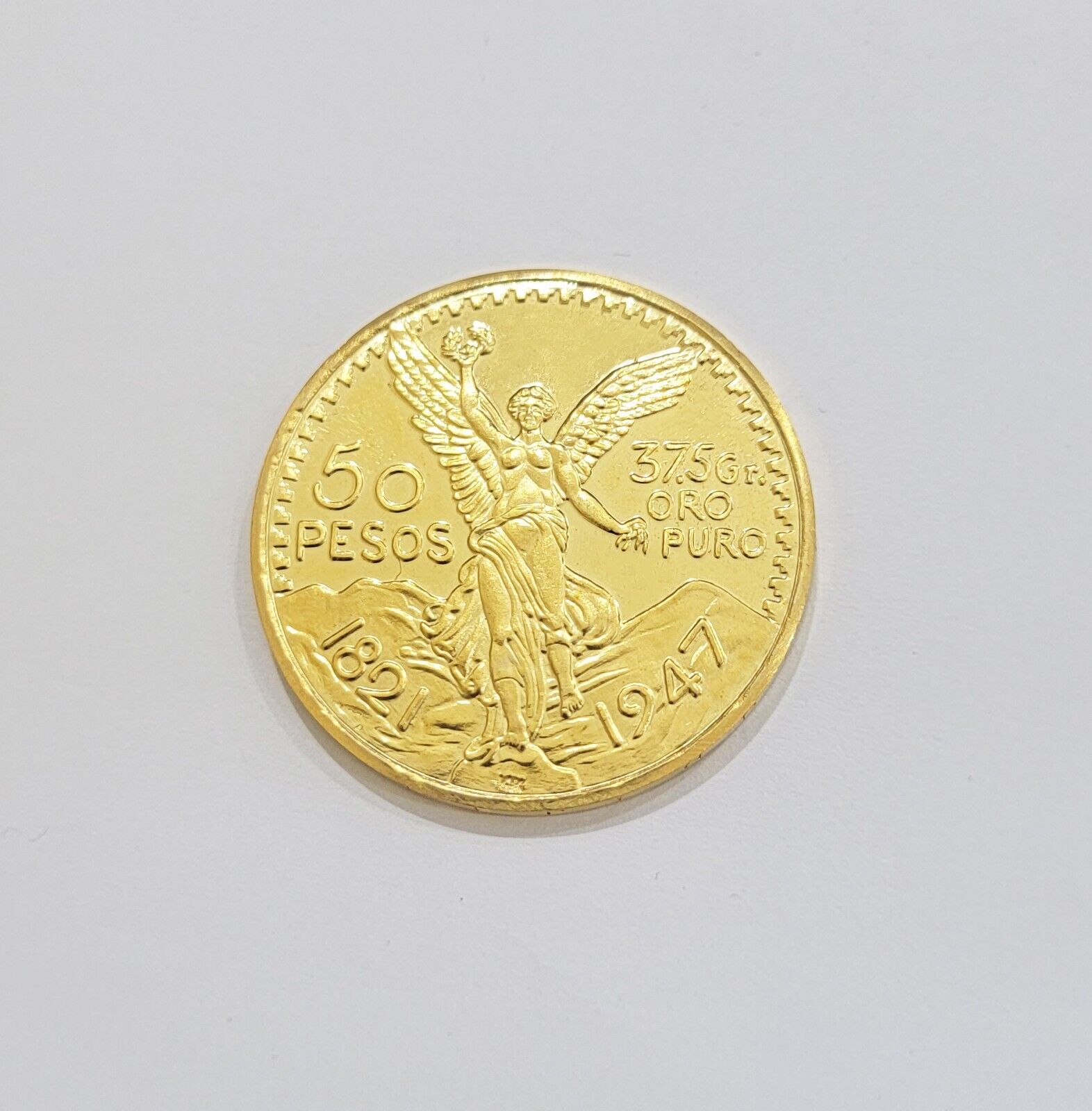 REAL 14K Coin 1947 Mexican Centenaro 50 Gold Pesos Copy Solid 14kt Yellow Gold - GoldenlinQ