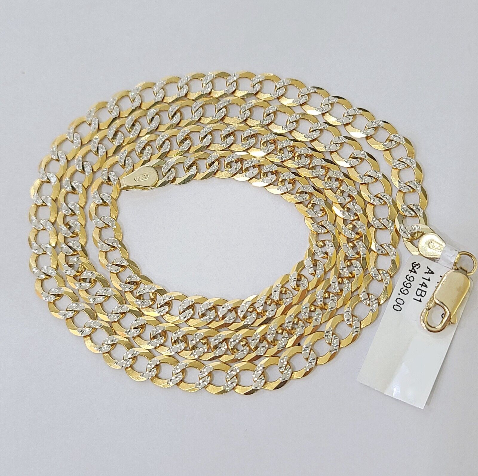 REAL 14k Cuban Curb Link necklace with Diamond Cuts 22 inches 6mm 14kt - GoldenlinQ