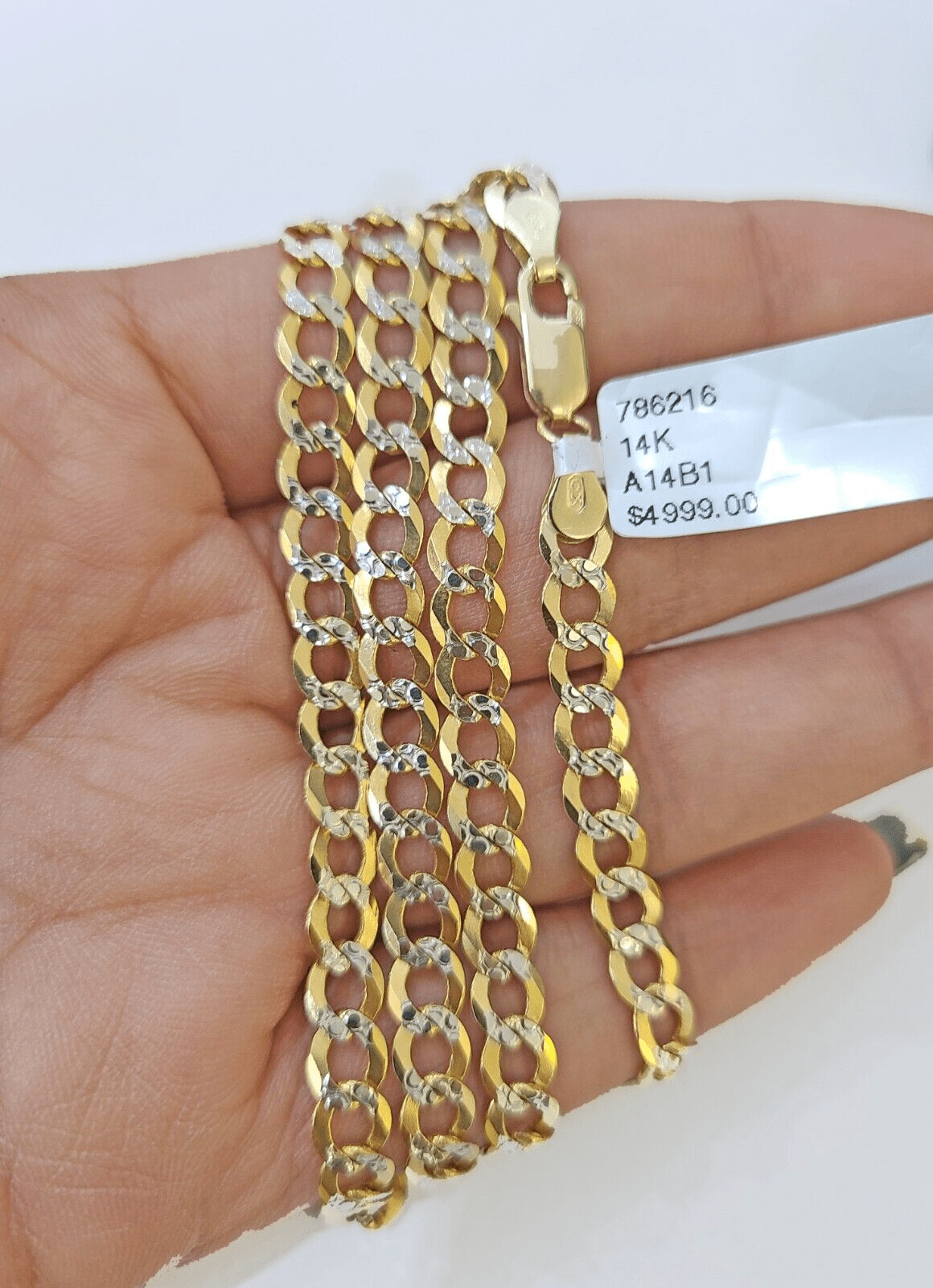REAL 14k Cuban Curb Link necklace with Diamond Cuts 22 inches 6mm 14kt - GoldenlinQ