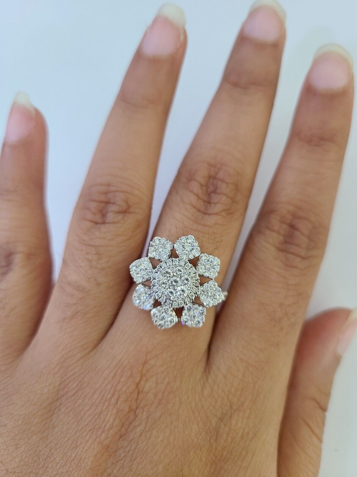 Real 14k Diamond Flower Ladies Ring Yellow Gold Women Engagement Wedding - GoldenlinQ