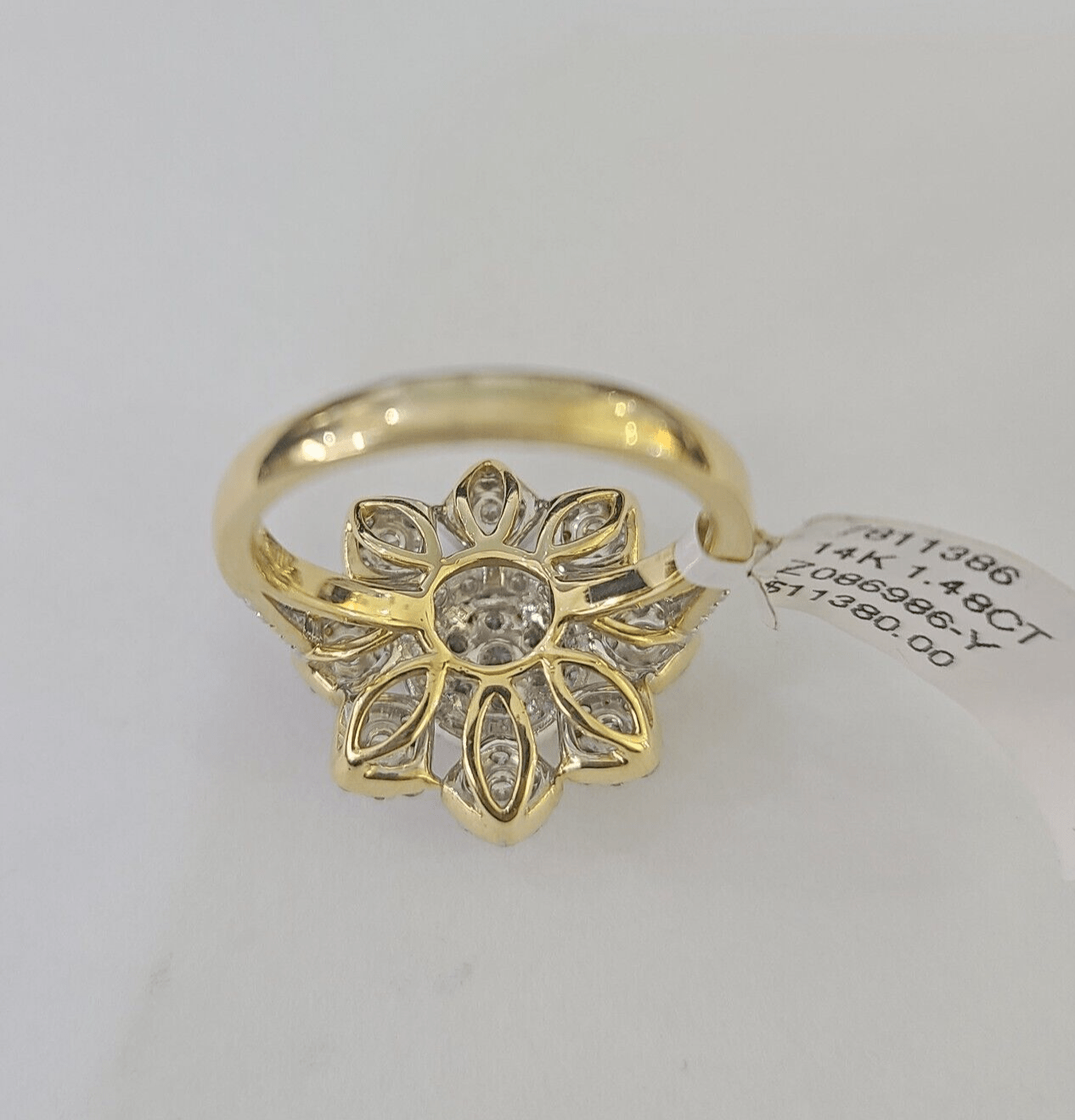 Real 14k Diamond Flower Ladies Ring Yellow Gold Women Engagement Wedding - GoldenlinQ