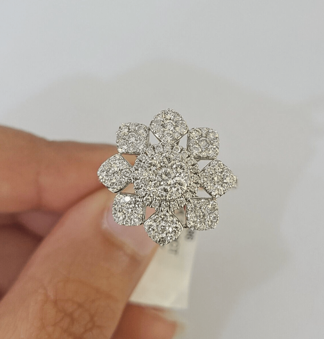 Real 14k Diamond Flower Ladies Ring Yellow Gold Women Engagement Wedding - GoldenlinQ